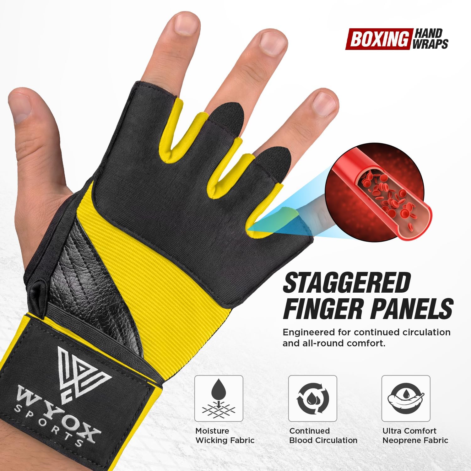 WYOX Neoprene Gel Boxing Hand Wraps Inner Gloves for Men & Women – 80cm/31in Quick Wrist Strap, Padded Knuckle Protection