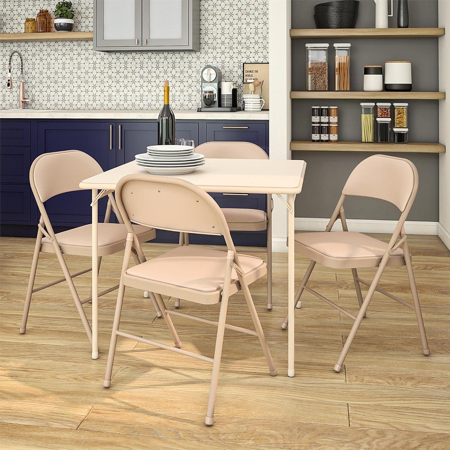 COSCO Vinyl Folding Chair, 4 Pack, Black