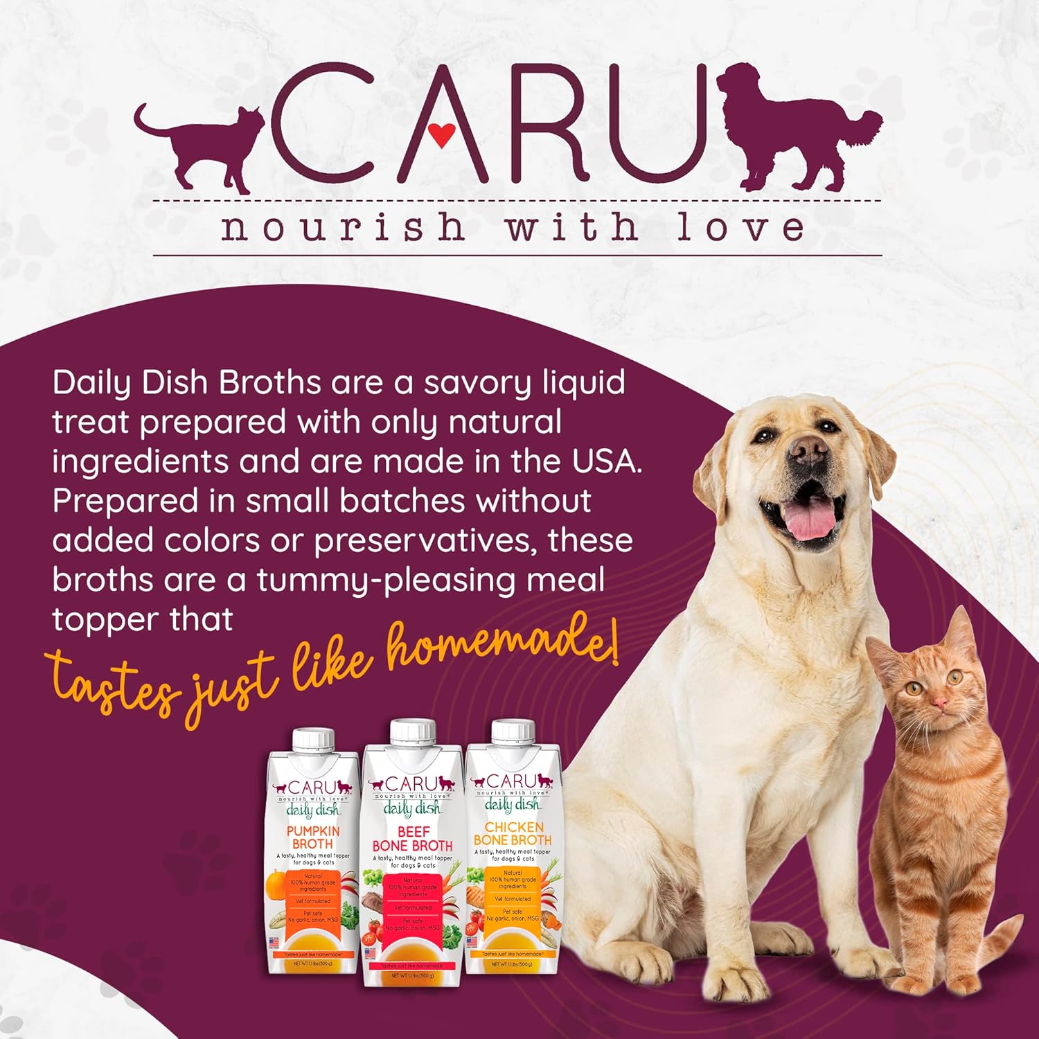 Caru Daily Dish Beef Bone Broth, Topper – Dogs & Cats – 17.6 oz, 1 Pack
