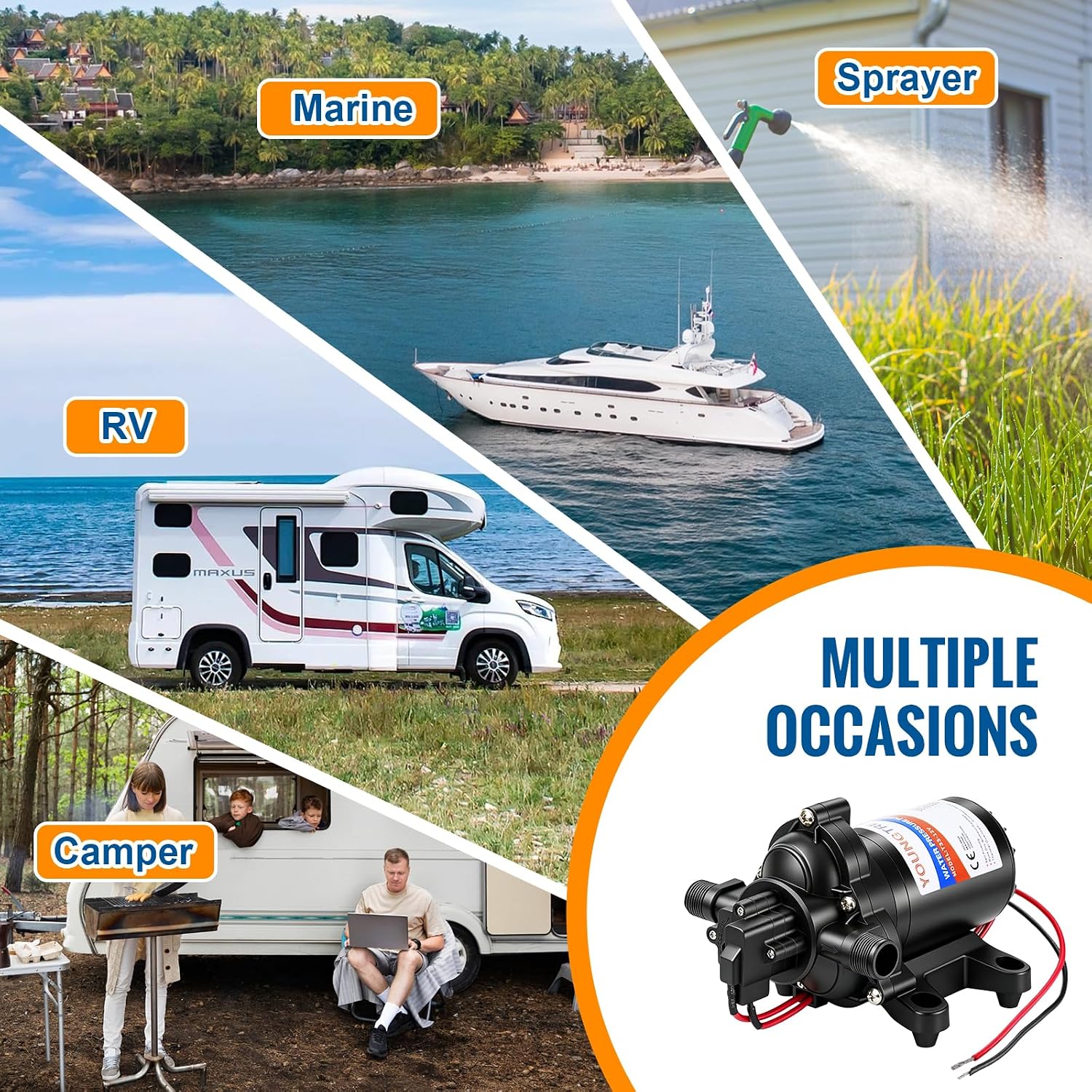 YOUNGTREE RV Water Pressure Diaphragm Pump 110V 4.0GPM 50PSI On Demand Fresh Water Transfer Pump 110Volt AC with Garden Hose Adapters for Irrigation Home Pool Draining Sprinkler