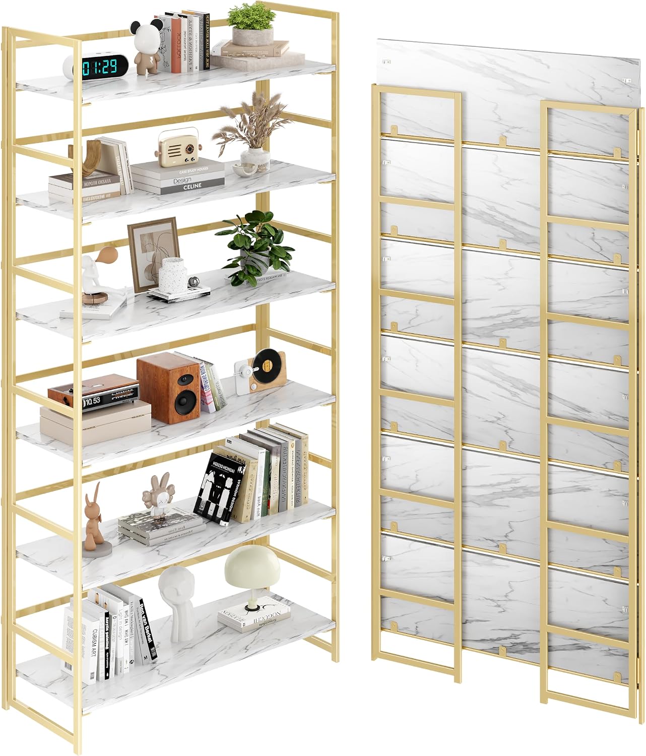 Vintage Multifunctional Folding Bookshelf, No-Assembly Plant Stand Storage Rack Shelves for Home Office (Fire, 5-Tier)