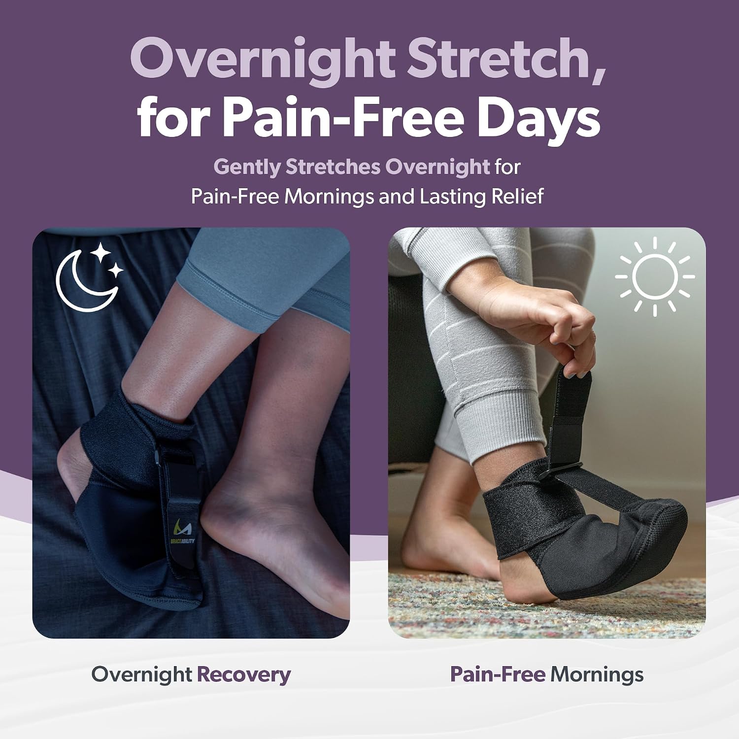 BraceAbility Plantar Fasciitis Night Splint Sock - Plantar Fascia Boot for Sleeping, Achilles Tendonitis Relief, Foot Drop, Heel Pain - Planter Facetious Brace for Women and Men - Black (L)
