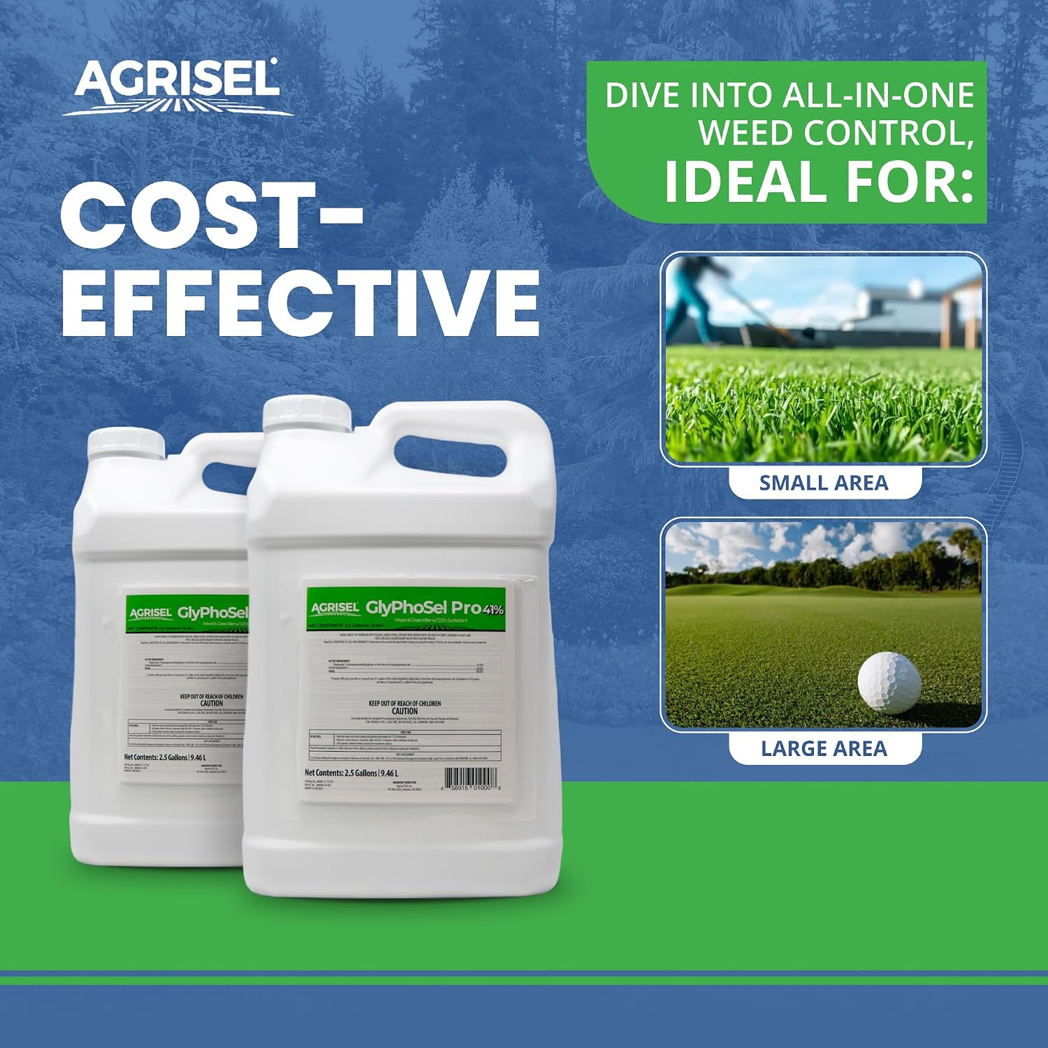 Agrisel GlyPhoSel Pro Weed Killer, Easy Mixing, Pet Safe, 128 Ounces | Tackles Hard-to-Kill Weeds, Low-Odor