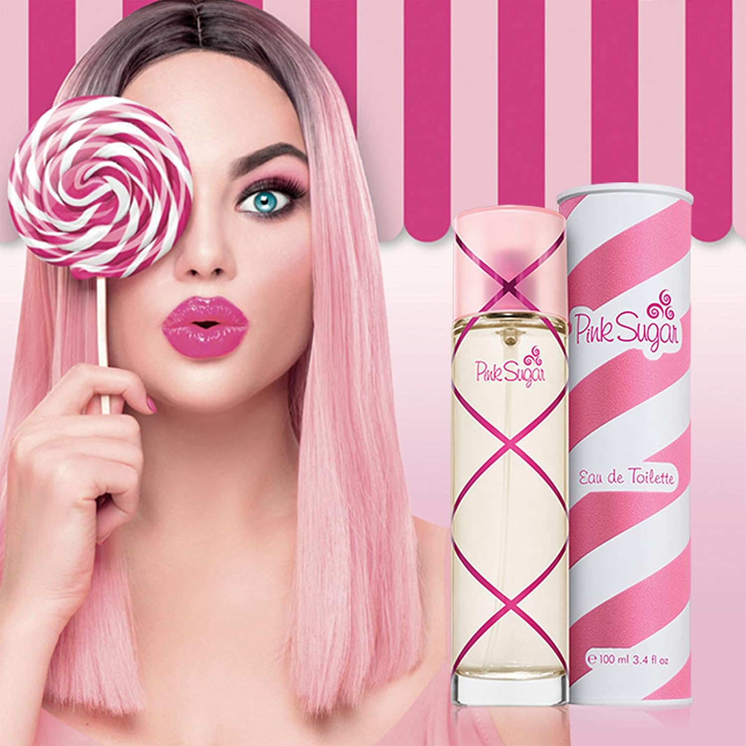Pink Sugar Eau de Toilette Perfume for Women, Floral + Fruity Scent, Notes of Raspberry, Cotton Candy, and Vanilla, Sweet and Sensual Fragrance