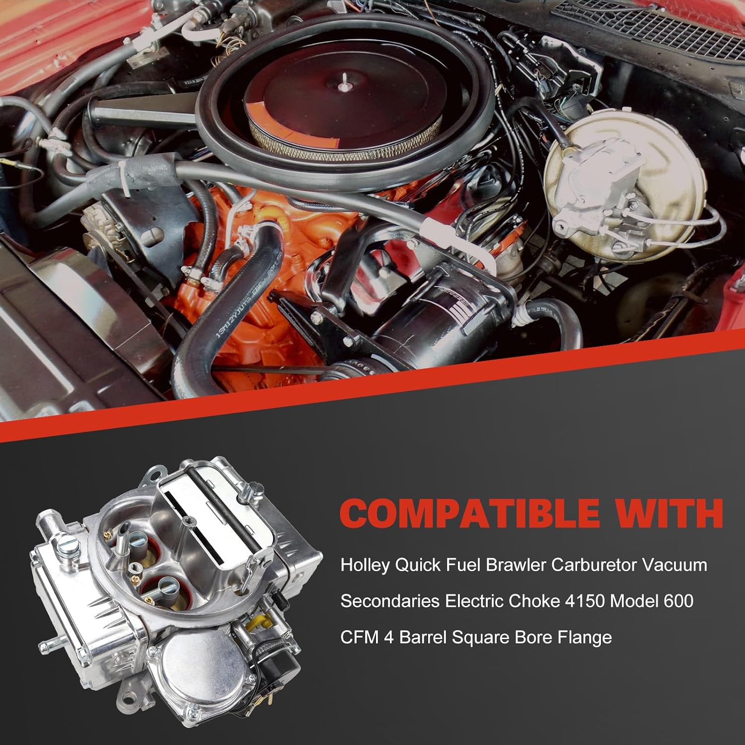 USTAR BR-67270 Carburetor Compatible with Holley Quick Fuel Brawler Carburetor 600 CFM 4 Barrel Square Bore Vacuum Secondaries with Electric Choke