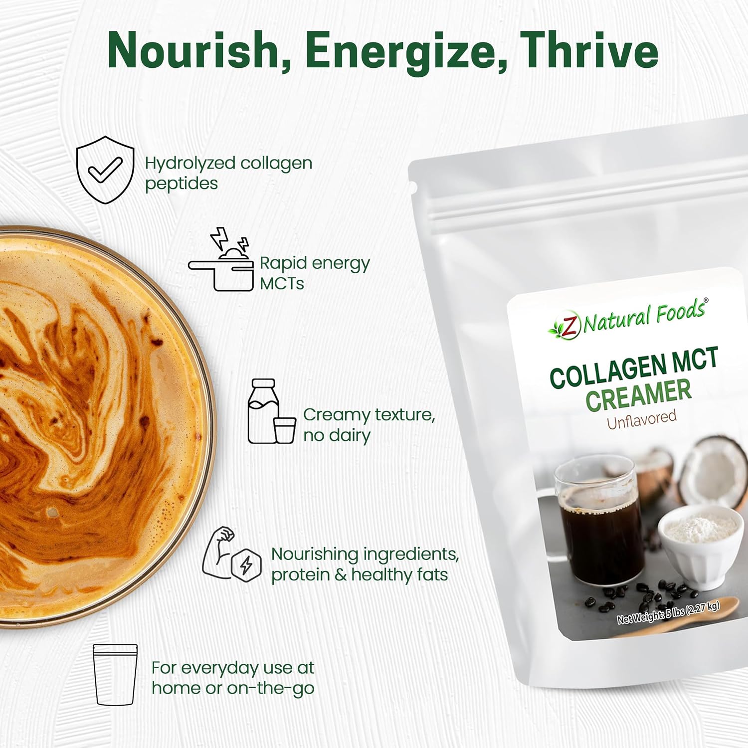 Z Natural Foods Collagen MCT Oil Creamer Powder- Vanilla, 16 oz (Pack of 1)