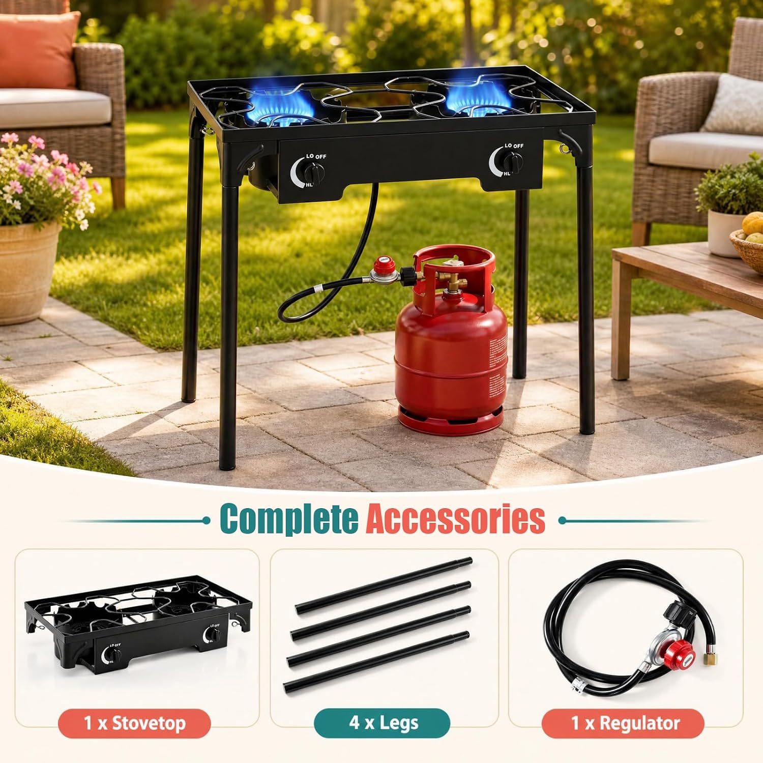Goplus Outdoor Camping Stove, Dual Burner Propane Gas Cooker