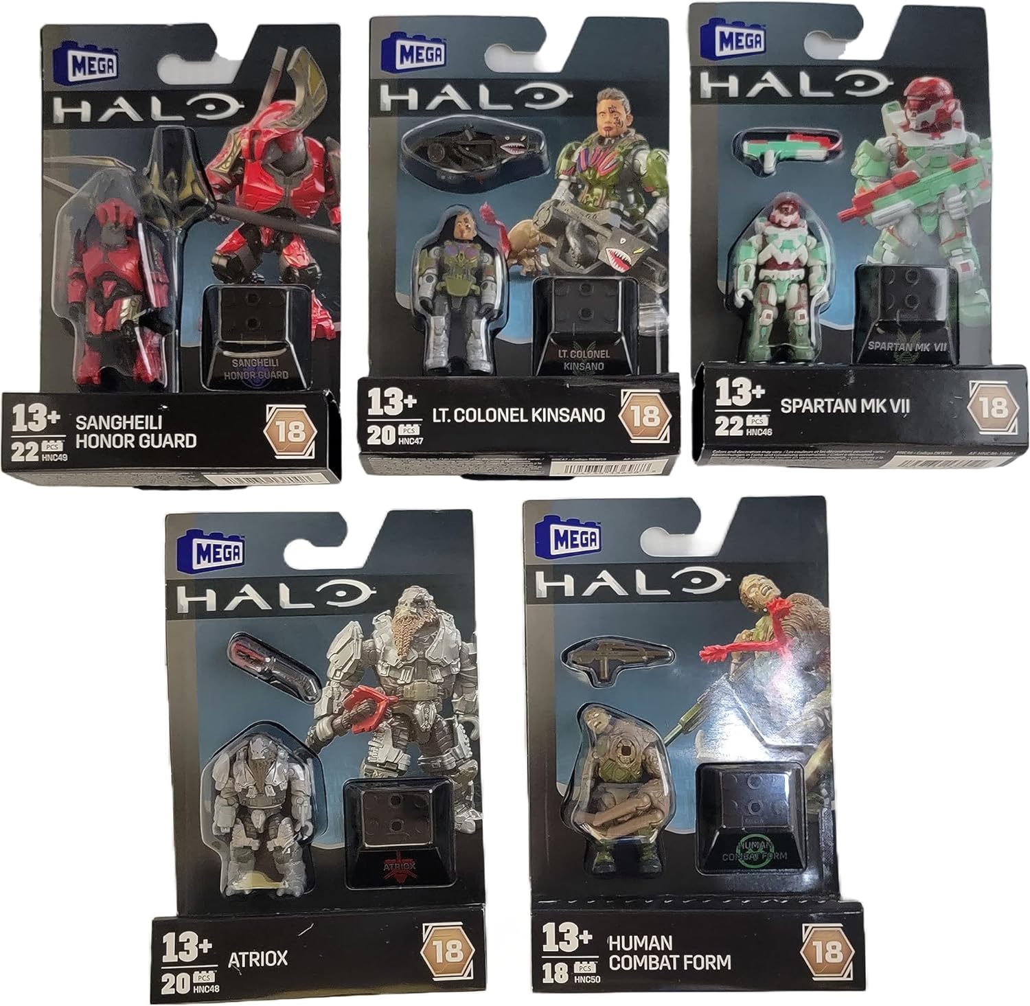 Mega Construx Halo Heroes Series 18 – Complete 5‑Figure Buildable Action Figure Bundle | Sangheili Honor Guard, Atriox