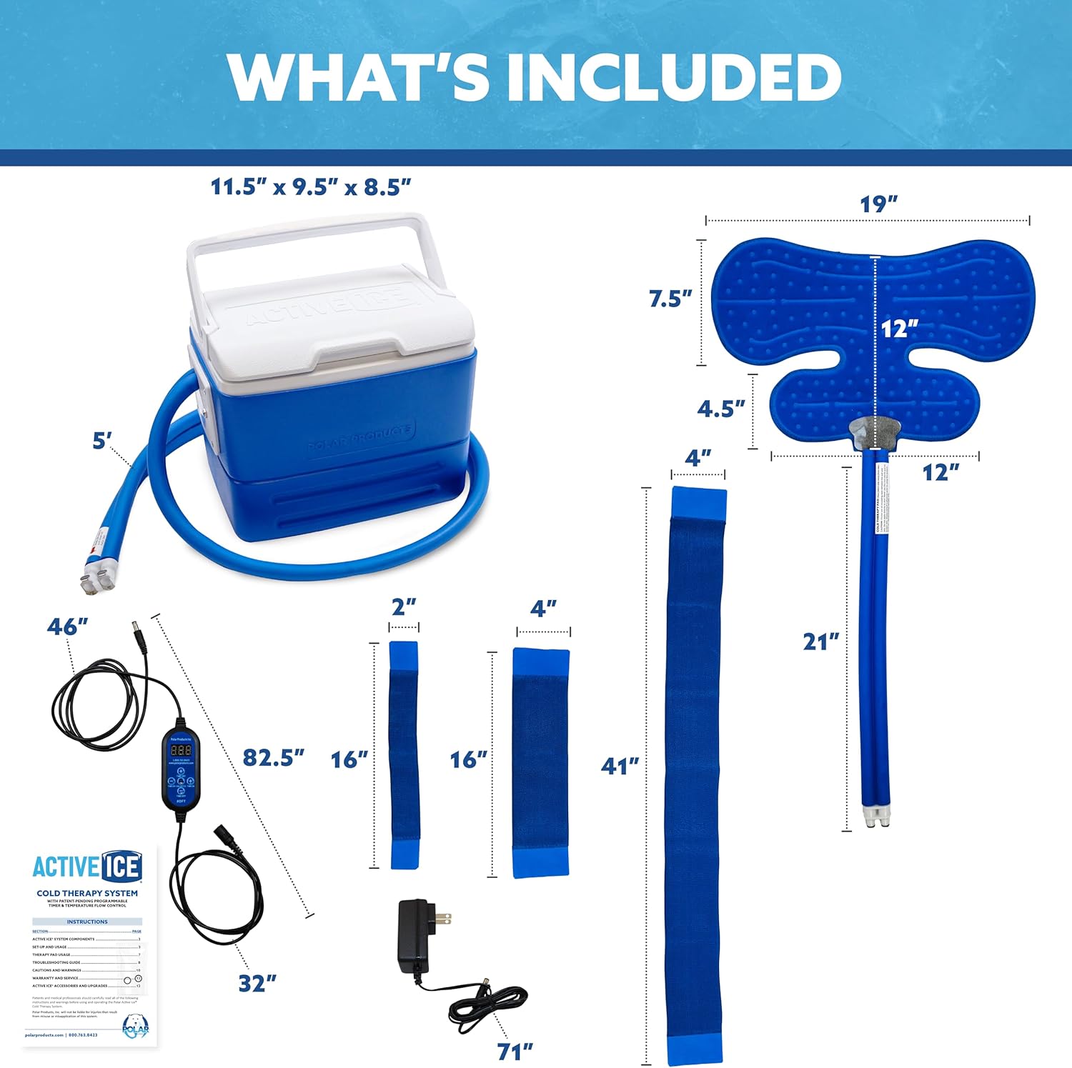 Polar Active Ice 3.0 | 9 QT Cold Therapy Ice Machine| Programmable Timer | 6 in 1 Universal Pad | Cryotherapy Pain Relief System | Ace Bandage Style Compression
