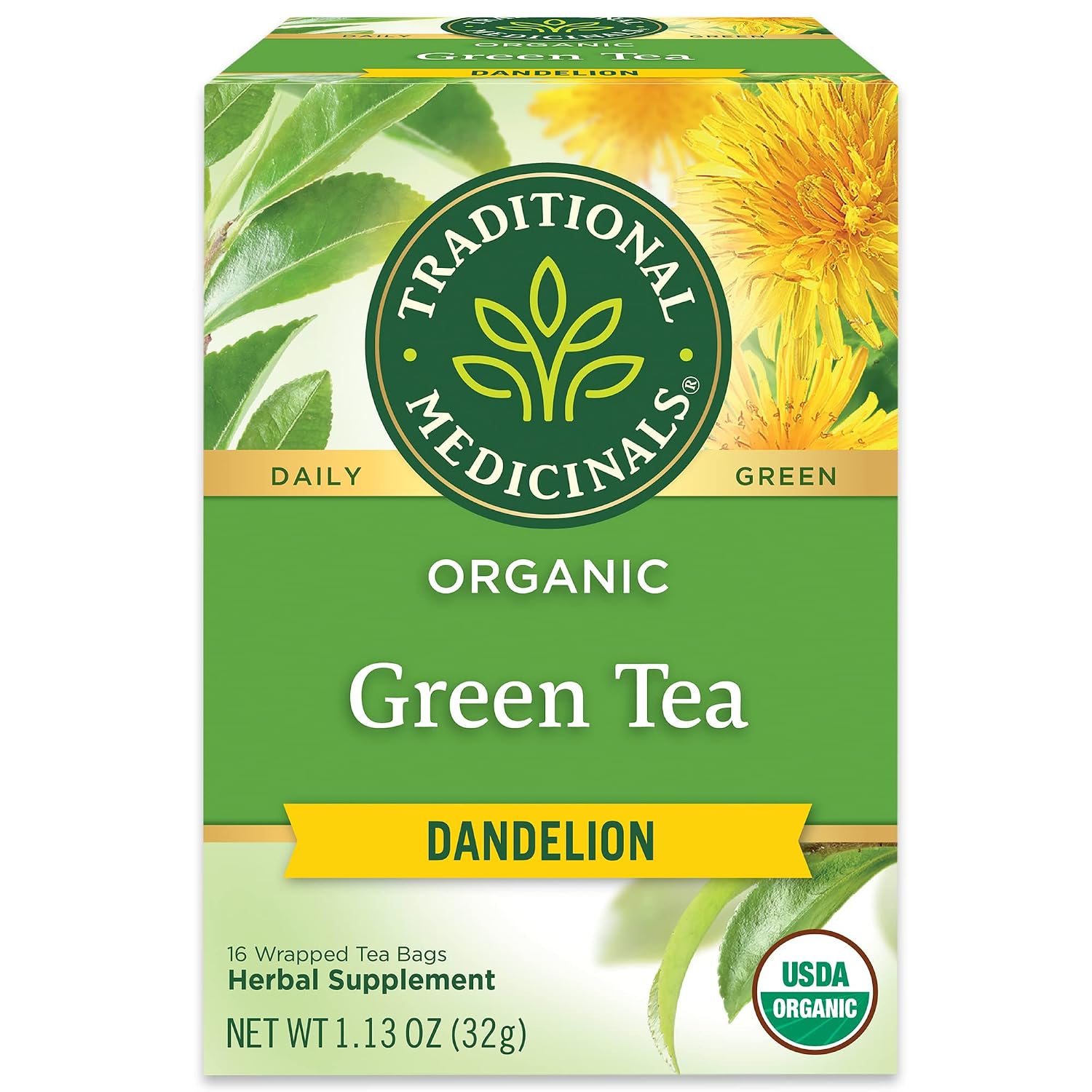 Traditional Medicinals Organic Green Tea Ginger, 16 Tea Bags | Promotes Healthy Digestion, Occasional Nausea & Indigestion Relief, Kosher, Non-GMO