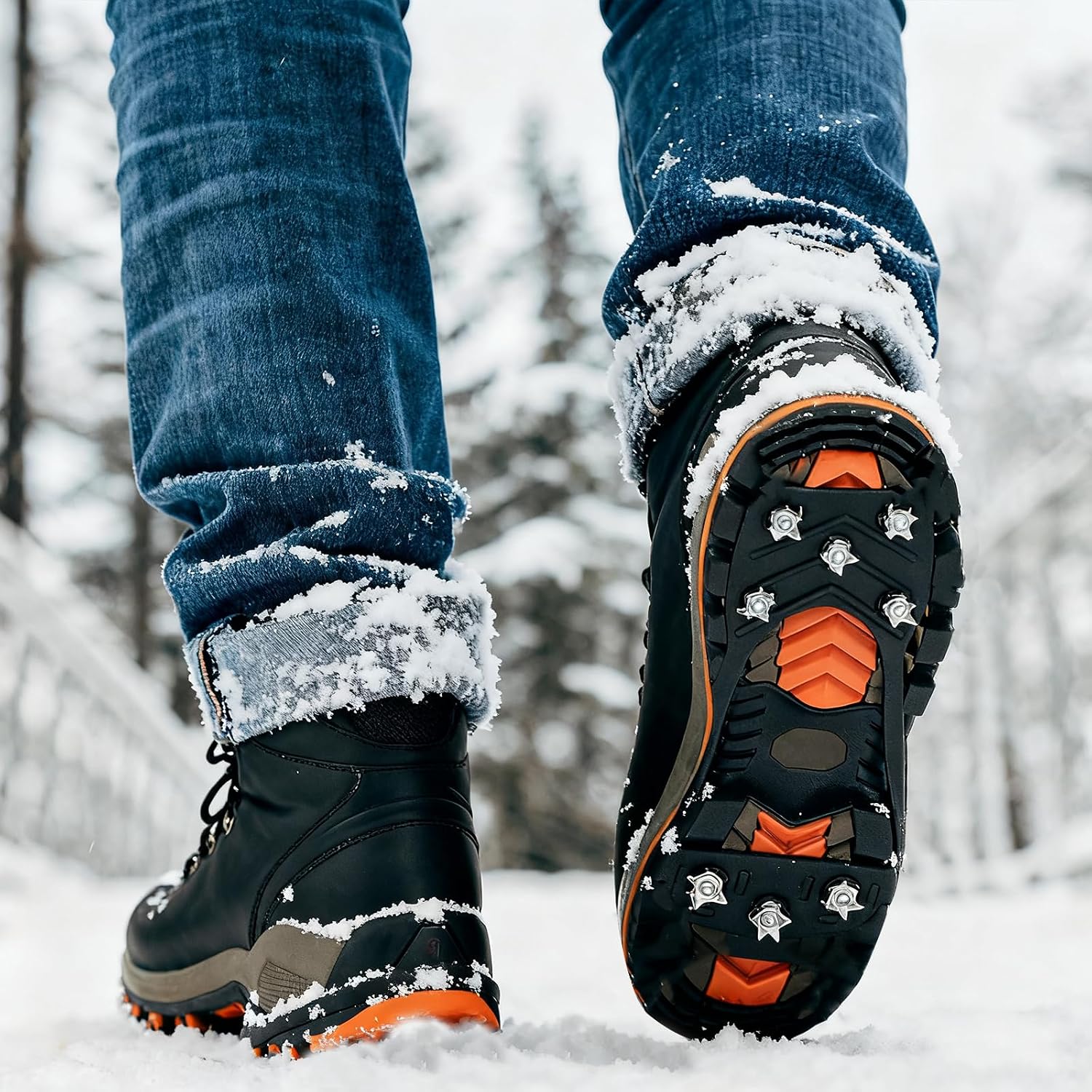 2 Pairs Ice Cleats for Shoes and Boots, 8 Steel Gripper Spikes Non-Slip Traction Cleats, Micro Shoe Snow Grips Crampons for Winter Hiking, Walking