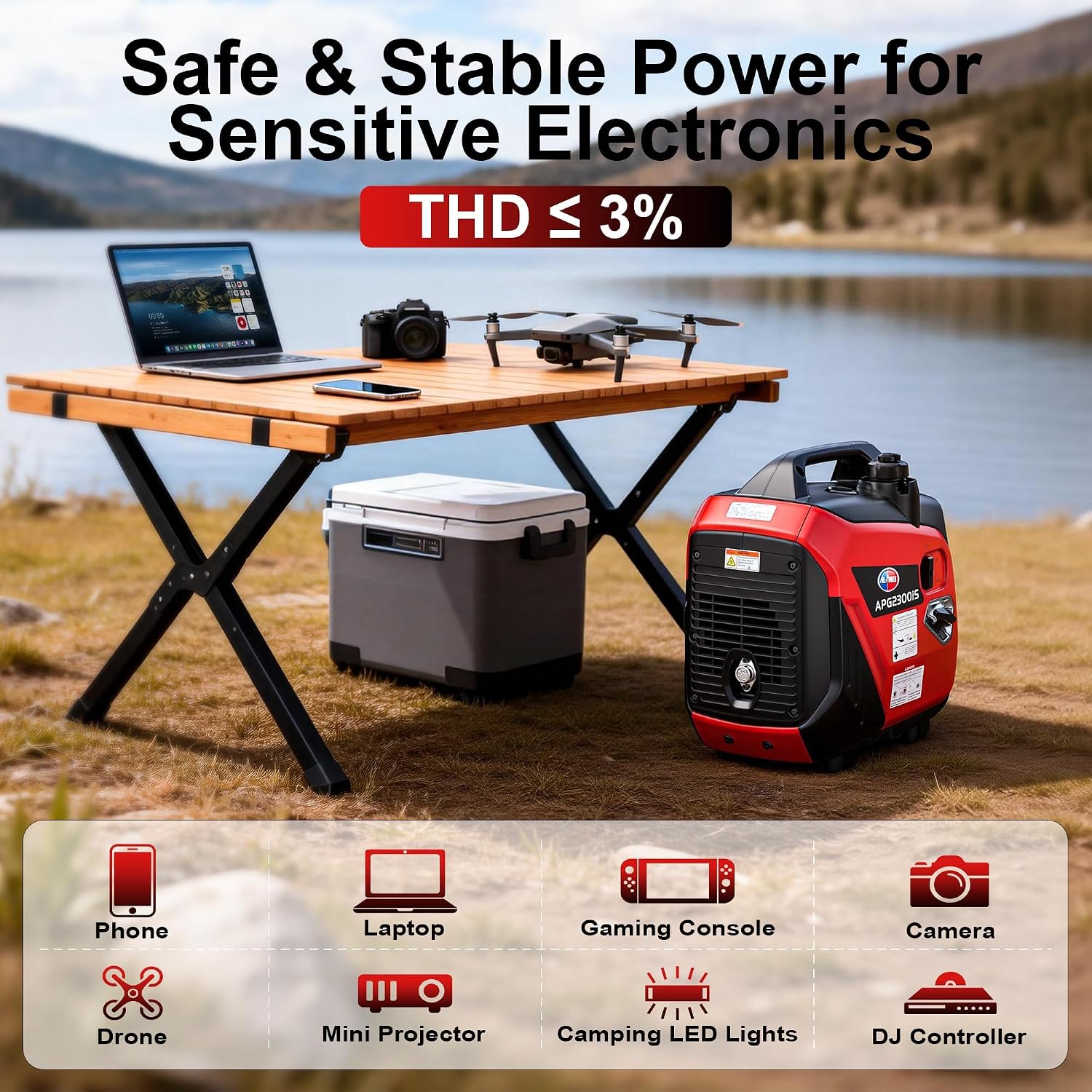 2000W Portable Inverter Generator for Home Use, Quiet Small Generator for Camping Outdoor, EPA Power Station with Fuel Shut Off and CO Minder