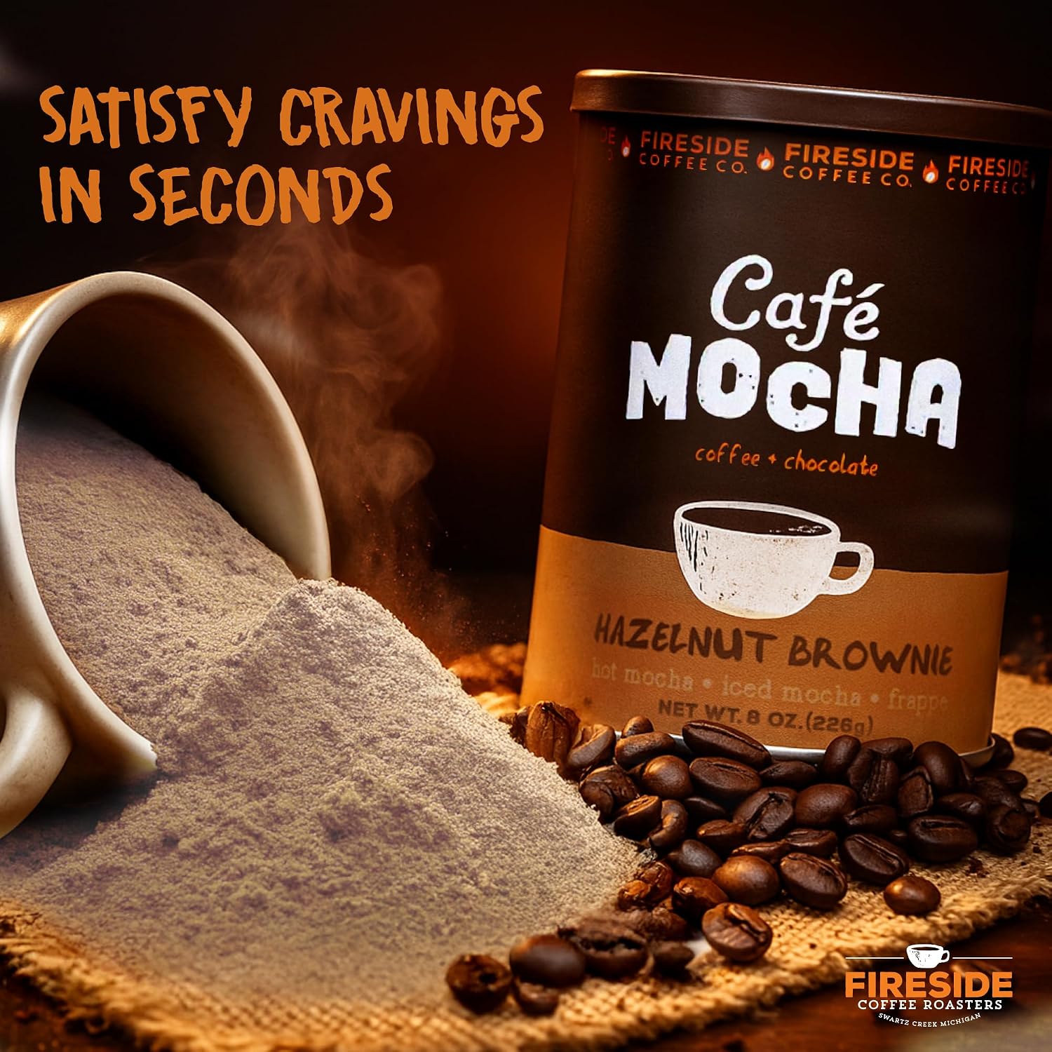 Fireside Coffee Irish Cream Cafe Mocha - Premium Instant Coffee Chocolate Blend - Versatile Caffeinated Drink Mix for Hot, Iced, Milkshake, and Mocha Frappe Mix, Only Add Water and Enjoy, 8 Ounces