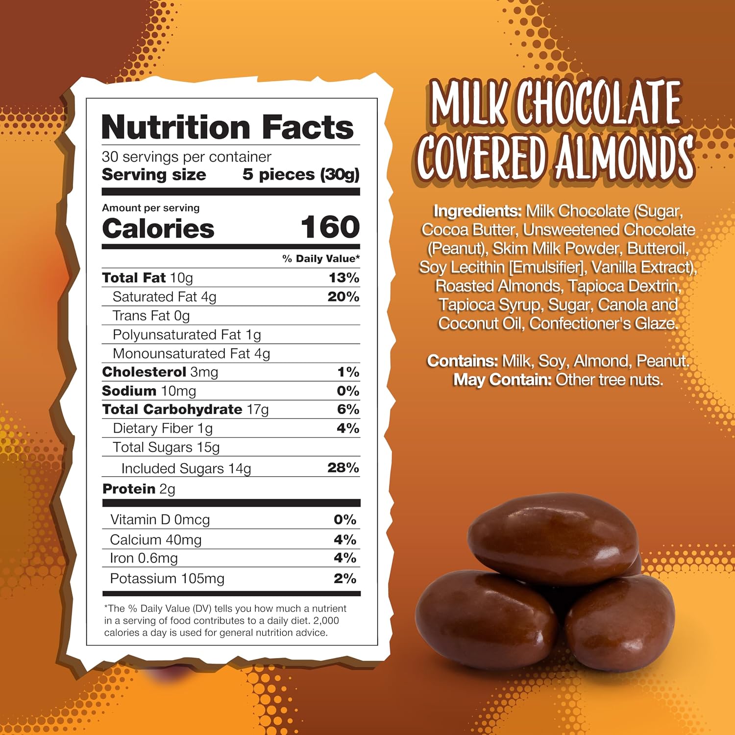 Milk Chocolate Covered Almonds, Chocolate Covered Nuts, 2 Lb Bag