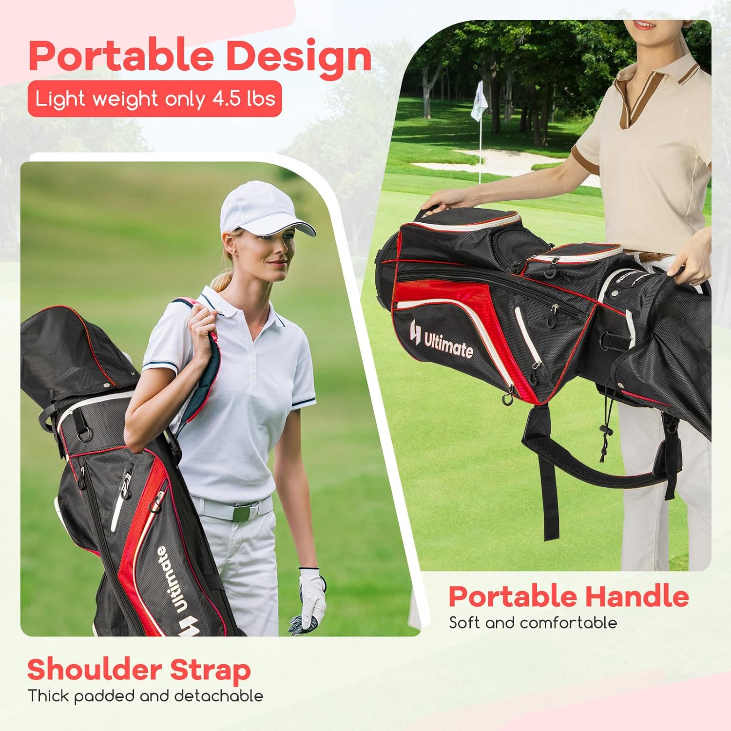 ULTIMATE Golf Cart Bag with 14-Way Top Dividers, Golf Club Bag w/ 9 Pockets incl. Cooler Bag, Rain Hood/Dust Cover, Detachable Shoulder Strap & Carry Handles, Lightweight for Men & Women