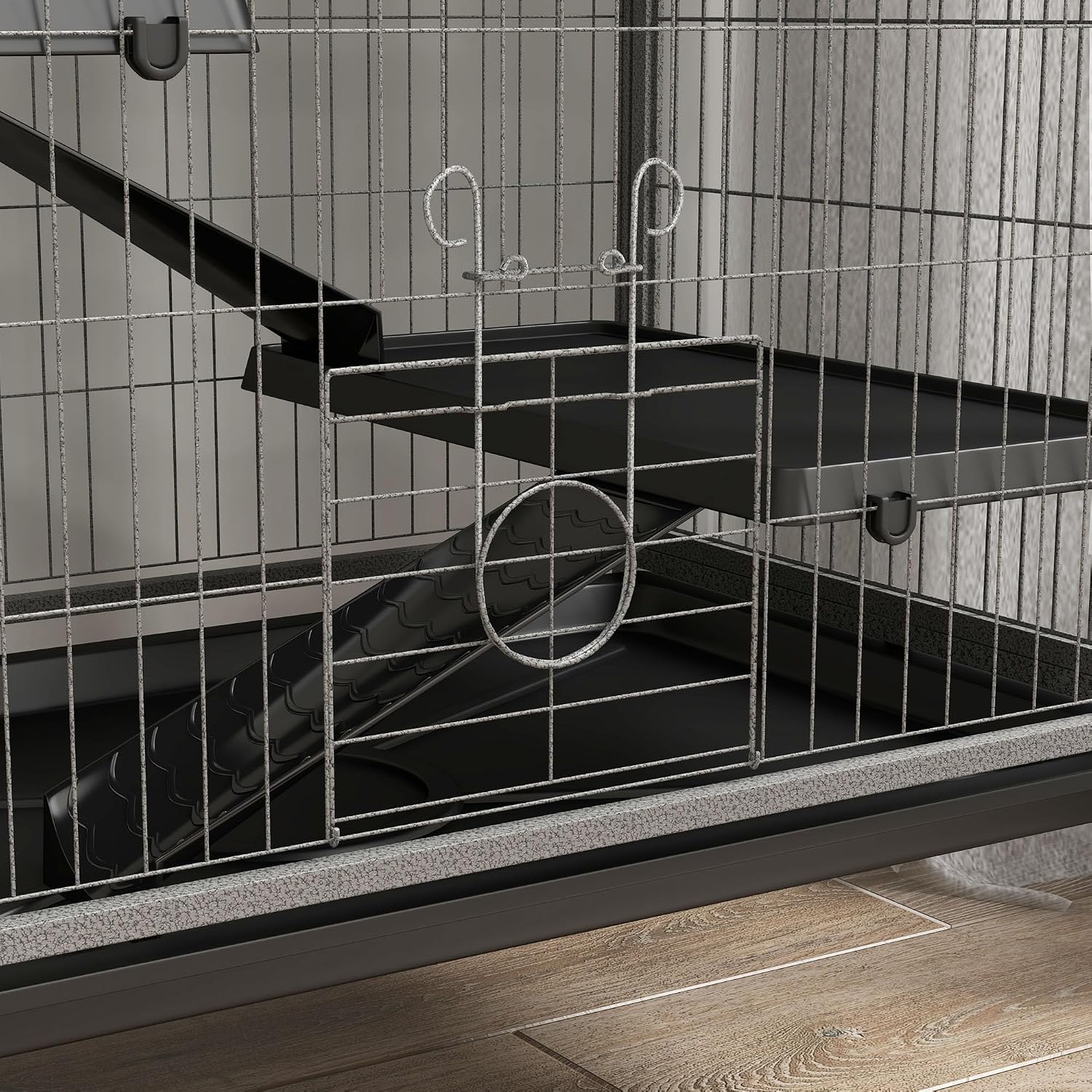 PawHut Metal Small Animal Cage, 4-Tiers Rolling Big Ferret Cage, Gray