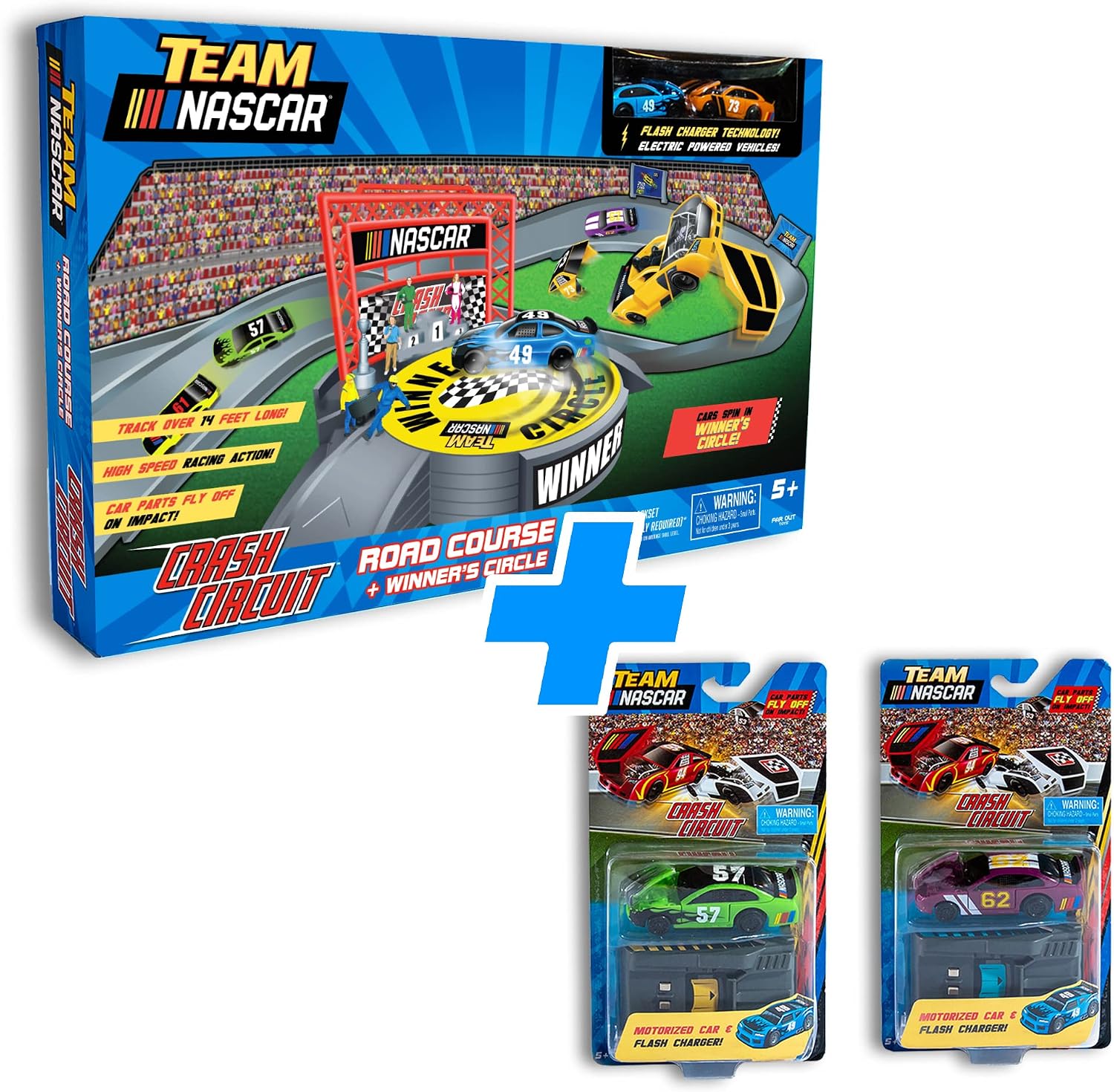 Slot Car Race Track Sets | NASCAR Crash Circuit Short Track | 2 Electric Powered Cars with Flash Chargers | Race Tracks for Kids Ages 4-8 | Car