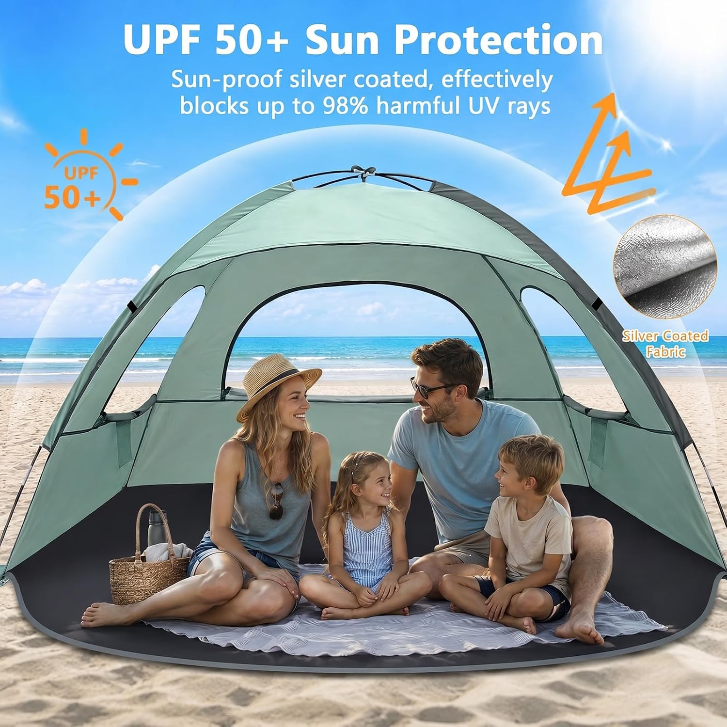 NXONE Beach Tent Sun Shelter, UPF 50+ UV Protection, Easy Setup