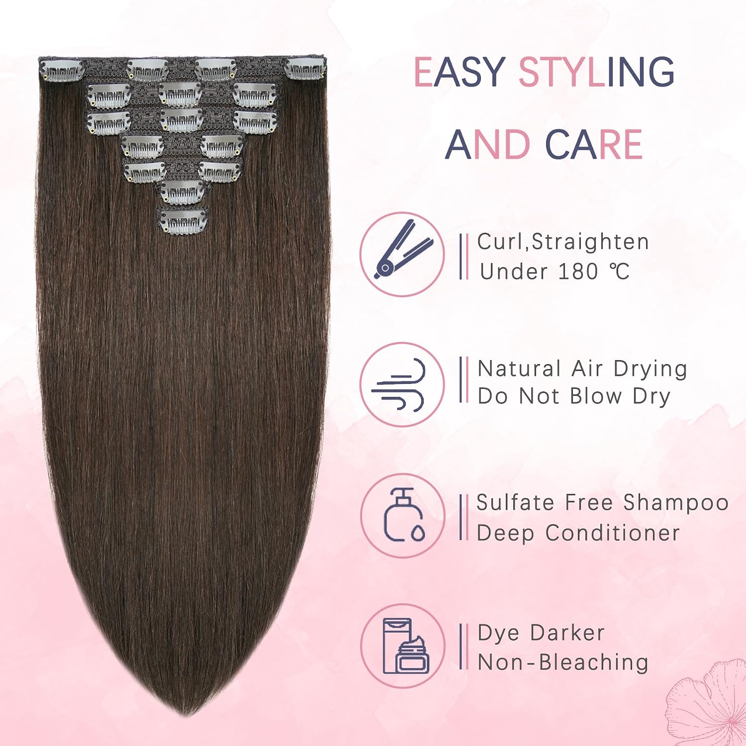 22" Clip in Human Hair Extensions Full Head 200g 10 Pieces 22 Clips Light Brown Double Weft Brazilian Real Remy Hair Extensions Thick Straight (22"