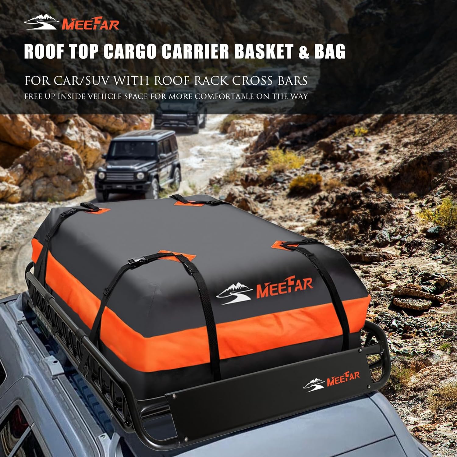 Roof Rack Rooftop Cargo Carrier Basket 65"*39"*6"+Waterproof Bag 20 Cu.Ft. | Roof Basket include Cargo Net with Hooks,Ratchet Straps,Combination Lock|200 Lbs Capacity,Universal Rooftop Large Roof Rack