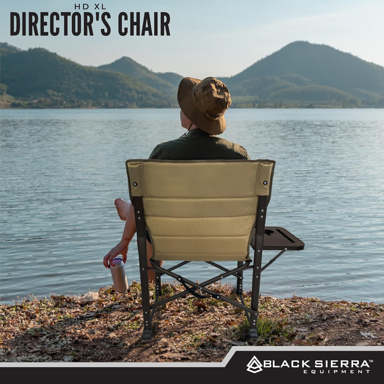 XL Directors Chair with Foldable Side Table, Heavy Duty Camp Chair supports 400 Lbs