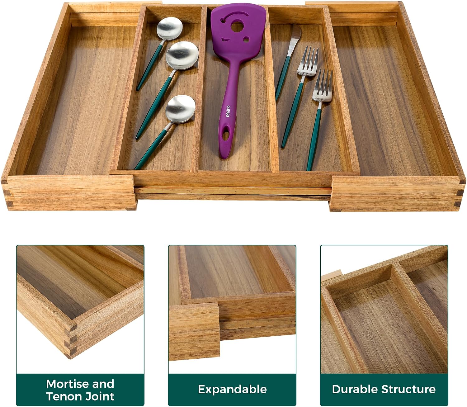 Utoplike Bamboo Expandable Kitchen Drawer Organizer Silverware Utensil Tray