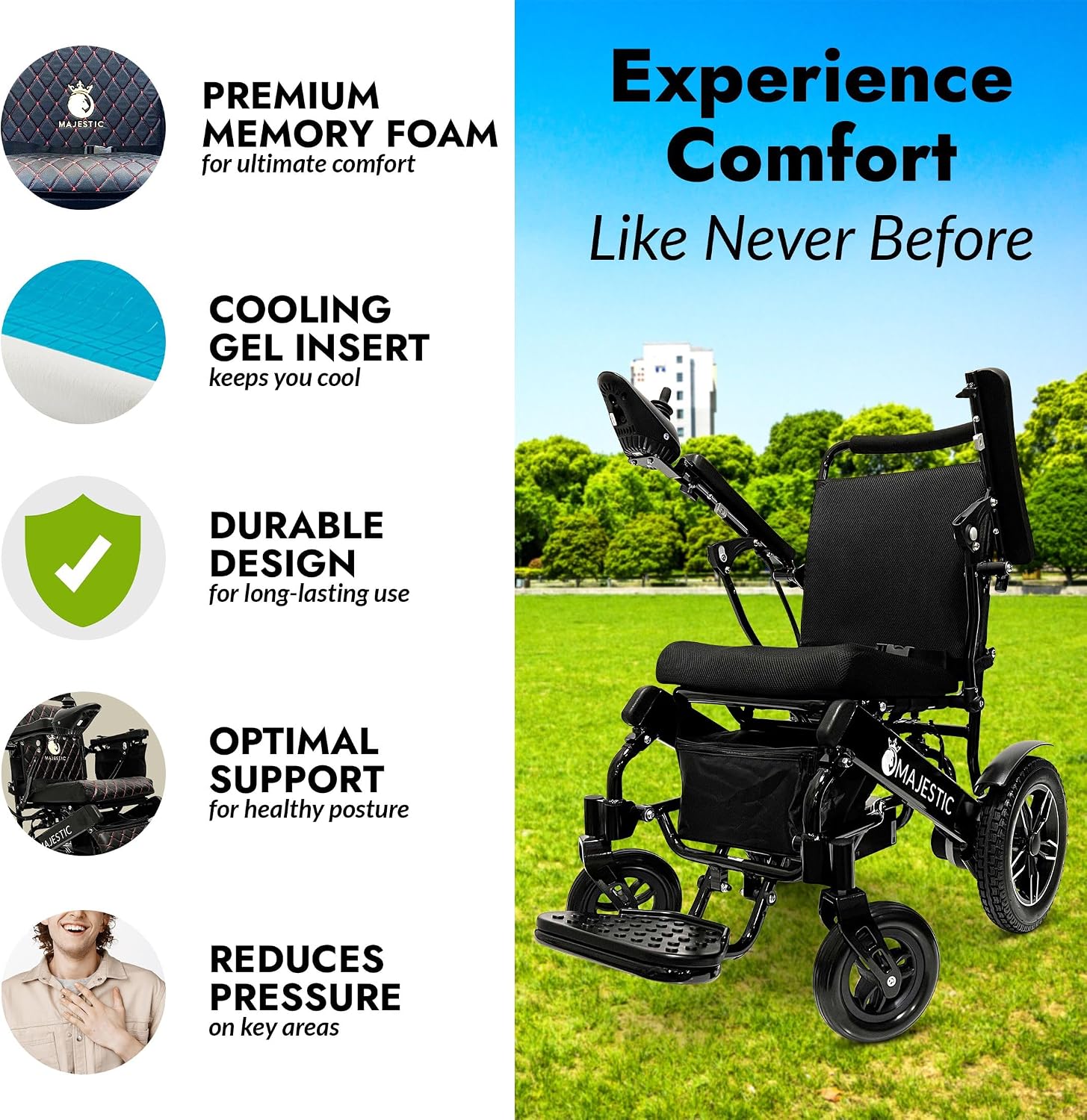 Majestic Electric Wheelchairs for Adults, Lightweight Foldable Electric Wheelchair, Motorized Wheel Chair for Seniors