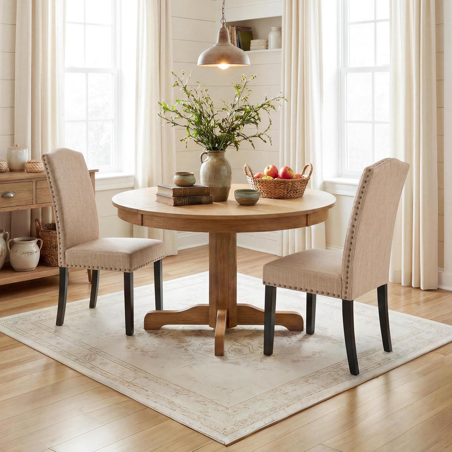 Yaheetech Dining Chairs Set of 2 High Back Parson Chairs Khaki