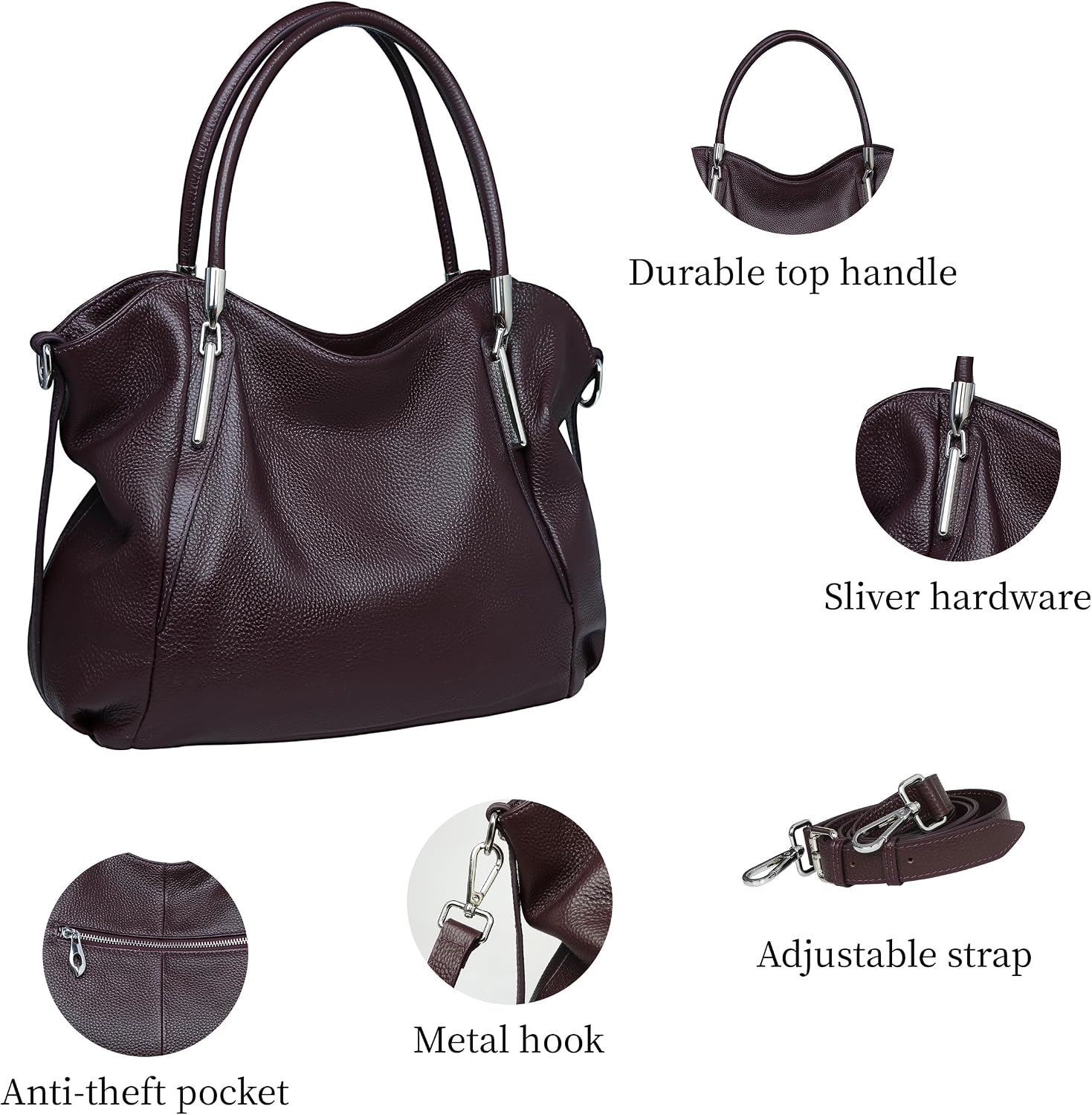 HESHE Leather Shoulder Purses for Women Tote Handbags Satchel Hobo Handbag | Designer Genuine Leather Travel Top Handle Work Bag Ladies Crossbody Purses Adjustable Straps Large Capacity Zippered Closure