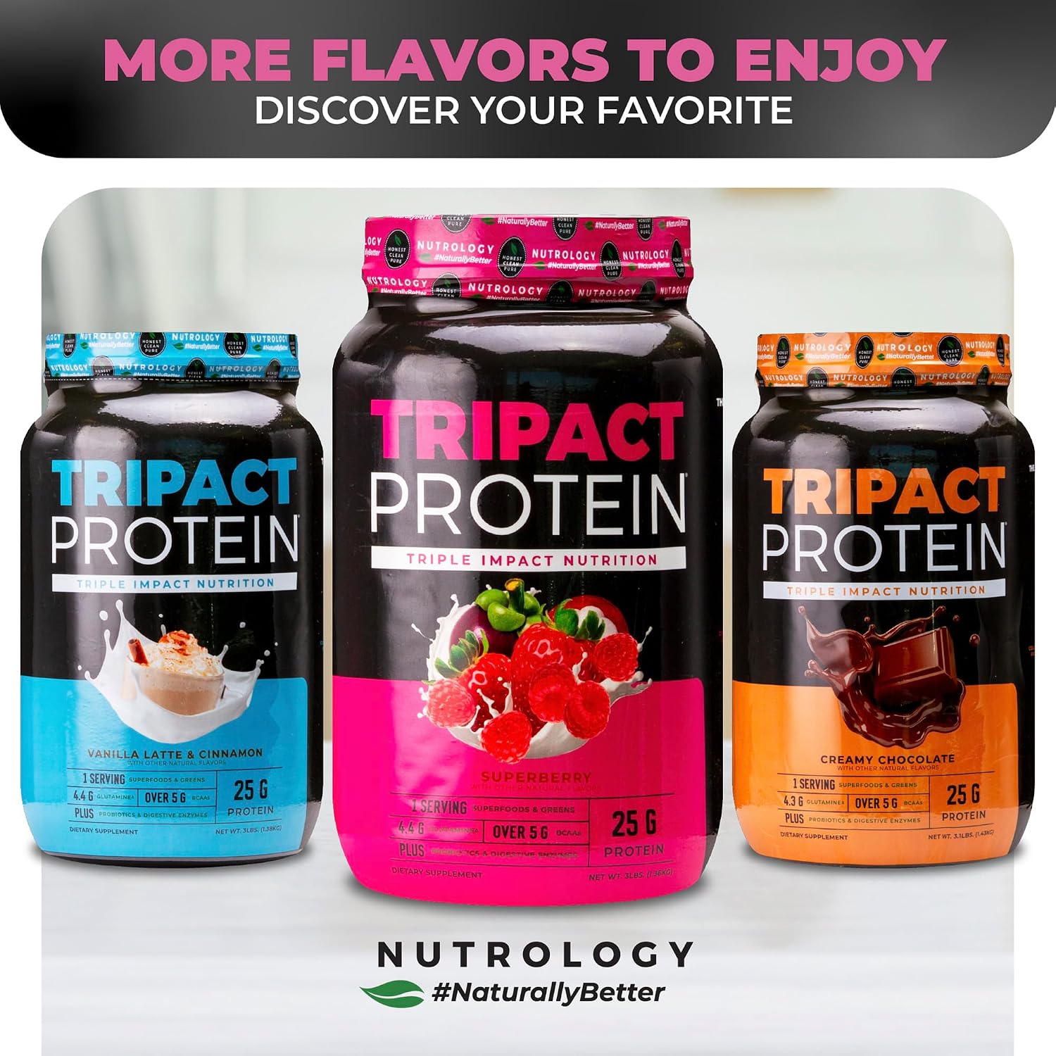 TRIPACT Protein Powder Vanilla Latte Cinnamon - 40 Servings | 7-in-1 Meal Replacement, Grass Fed Whey Protein, Pea Protein, Rice Protein, Greens Blend, Recovery Support