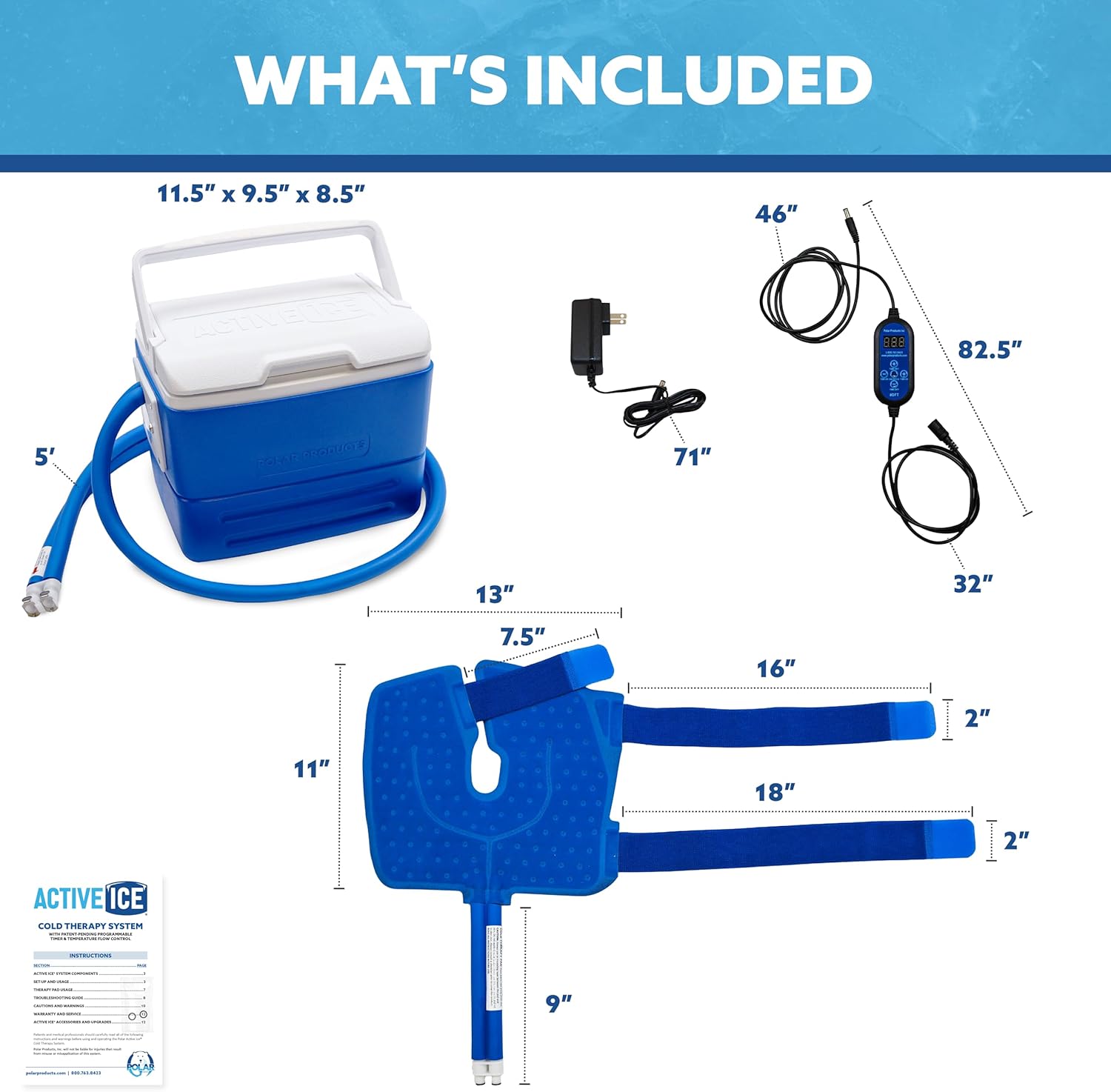 Polar Active Ice 3.0 | 9 QT Cold Therapy Ice Machine| Programmable Timer | 6 in 1 Universal Pad | Cryotherapy Pain Relief System | Ace Bandage Style Compression