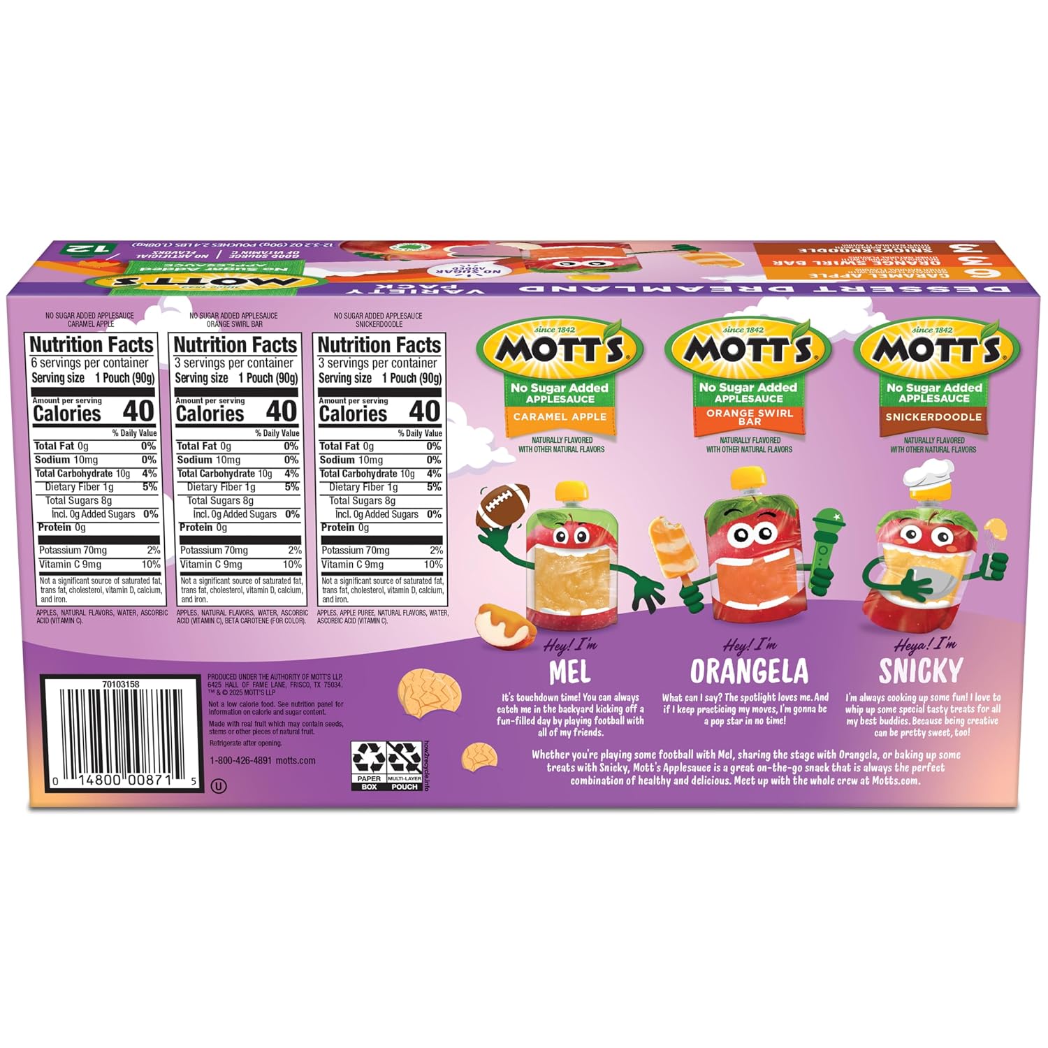 Mott's No Sugar Added Applesauce, 3.2 Oz Clear Pouches, 48 Count (4 Packs Of 12), Good Source Of Vitamin C, No Artificial Flavors