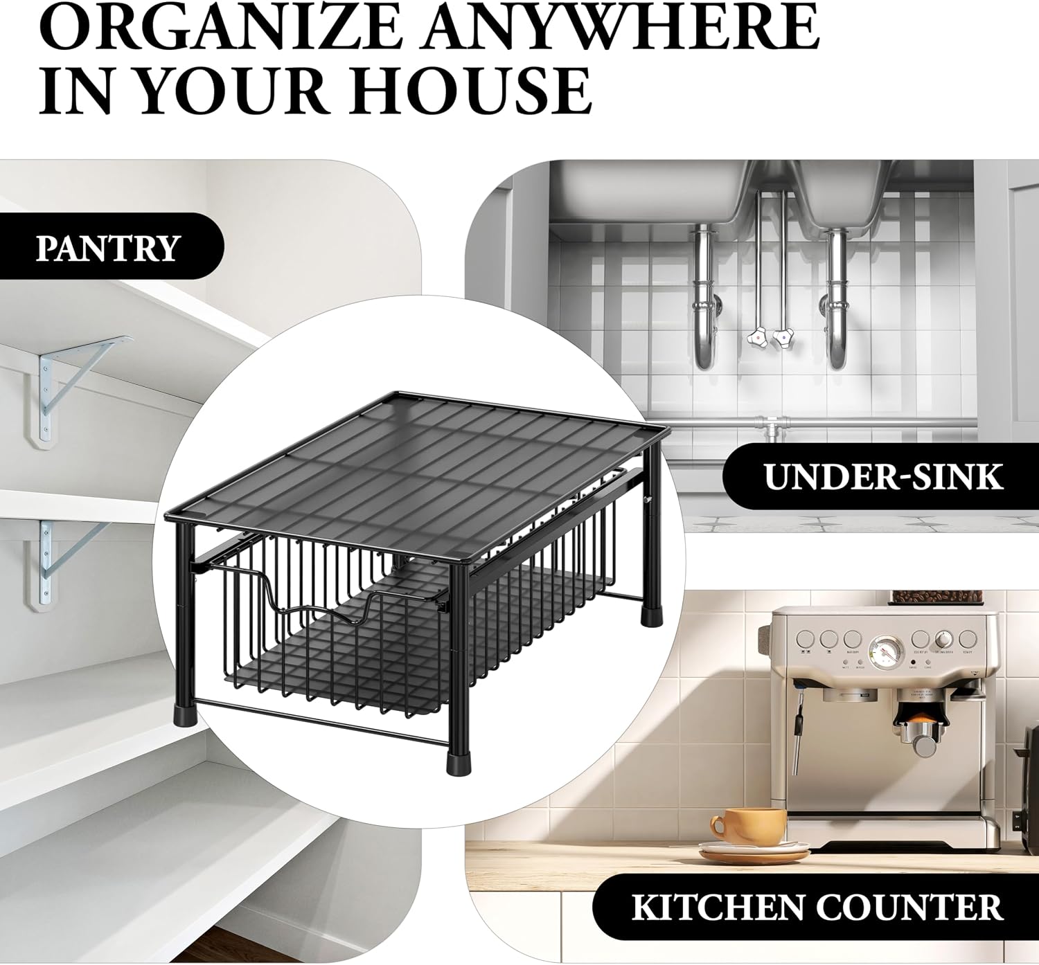 Simple Houseware Stackable 3 Tier Sliding Basket Organizer Drawer, Chrome