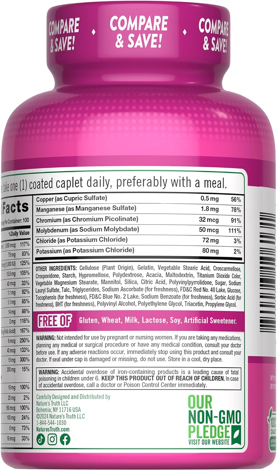 Nature's Truth Women's 50+ Multivitamin Caplets | 100 Count | with Vitamin A, C, D, E and Zinc | Non-GMO & Gluten Free Supplement
