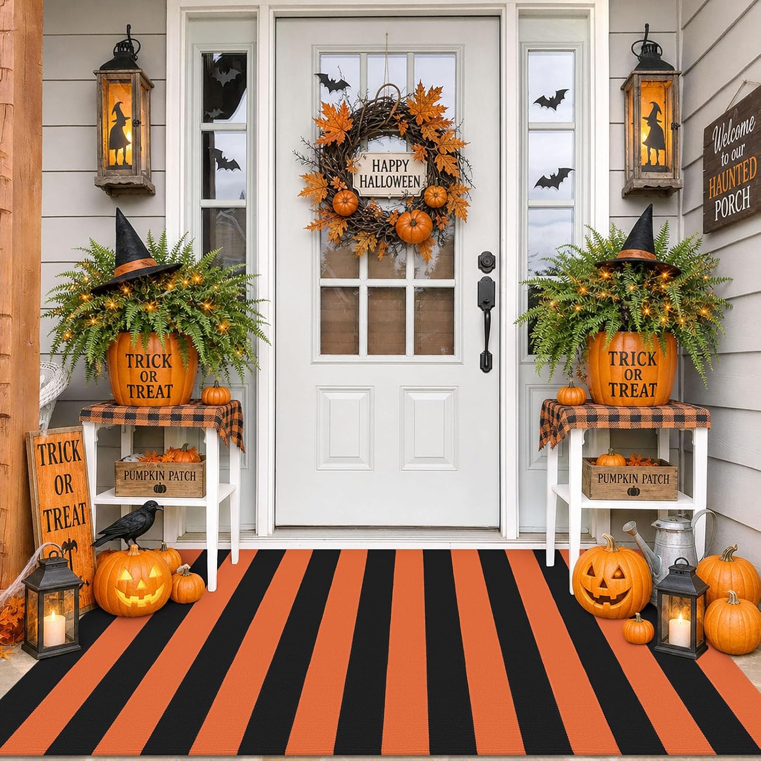 IOHOUZE 27.5x43 Buffalo Plaid Rug, Washable Front Door Mat, Black White