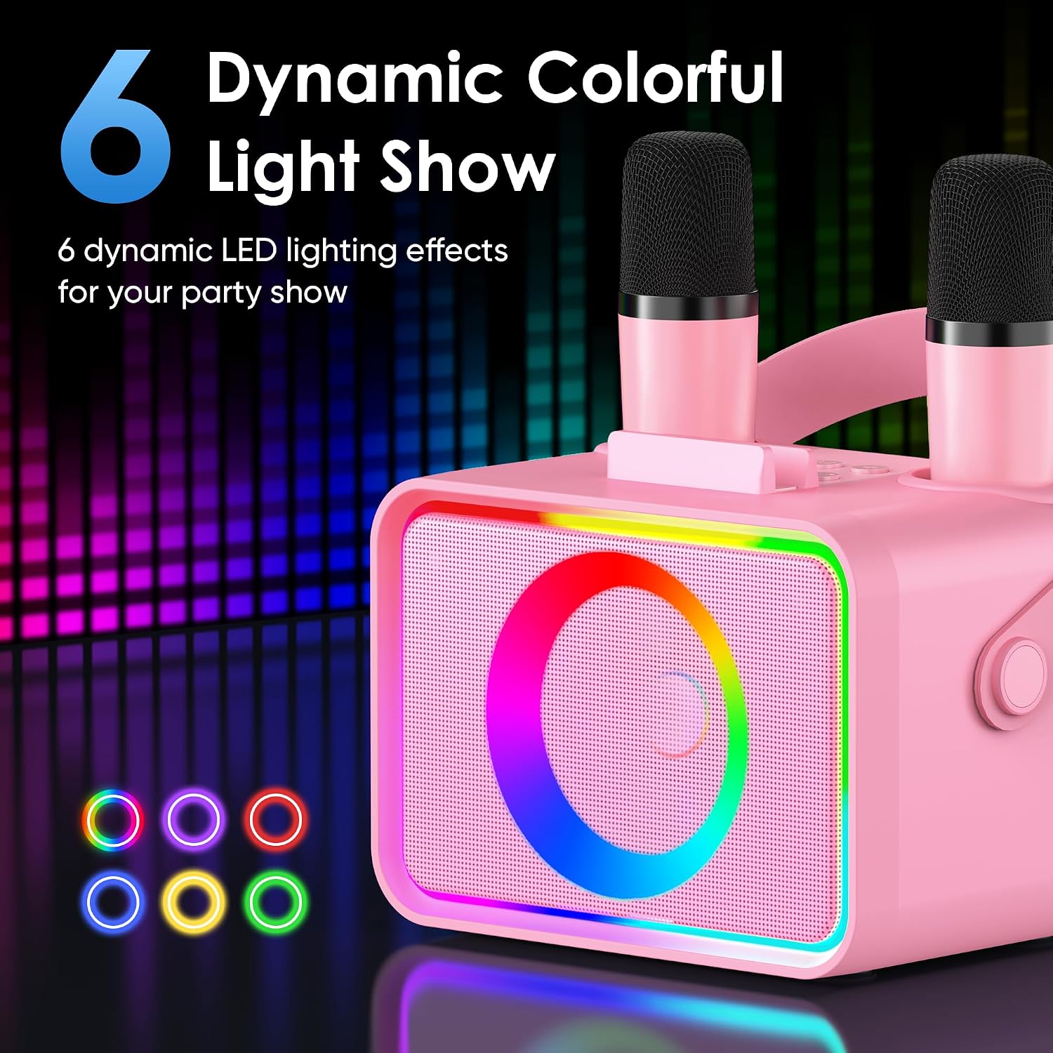 Karaoke Machine for Kids Adults,Portable Bluetooth Speaker with 2 Wireless Microphone with LED Lights, Karaoke Microphone with PA System Supports USB/TF/AUX,Gift for Party (Black)