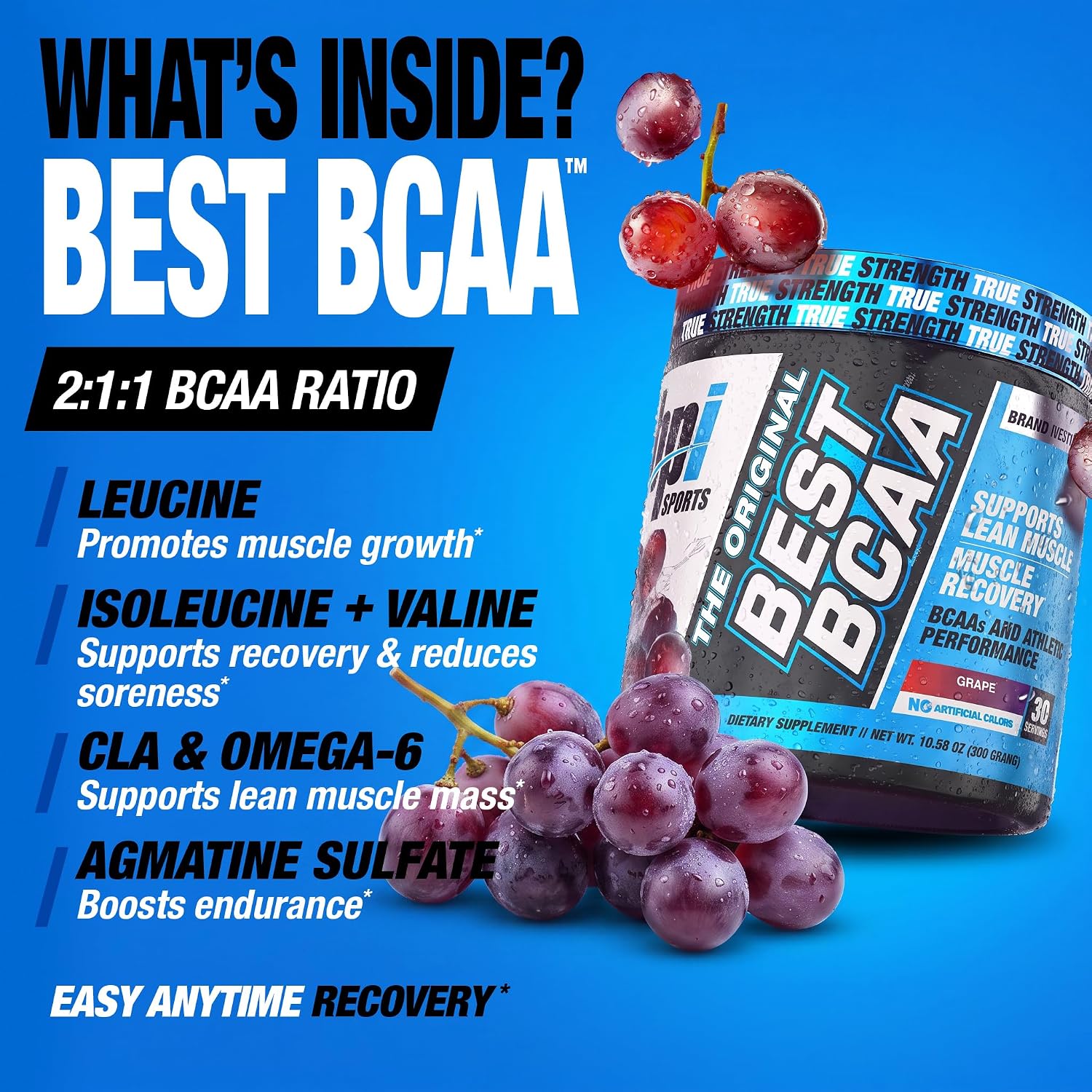 BPI Sports Best BCAA Powder – Muscle Recovery Support, Grape, 30 Servings