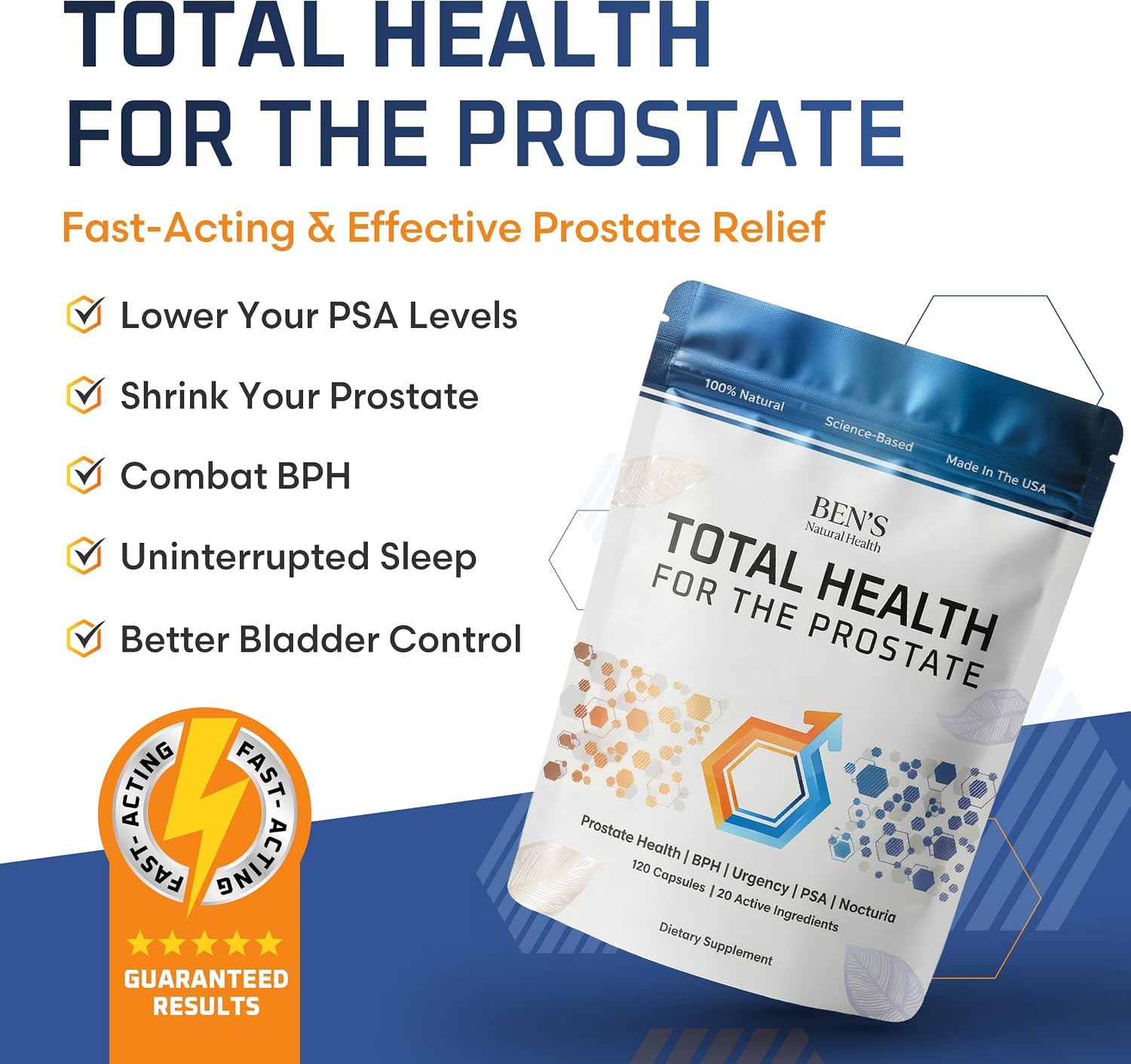 Ben's Natural Health Total Health for the Prostate Supplement with Beta Sitosterol Vitamins C, D, E, Zinc and Turmeric, 120 Vegicaps