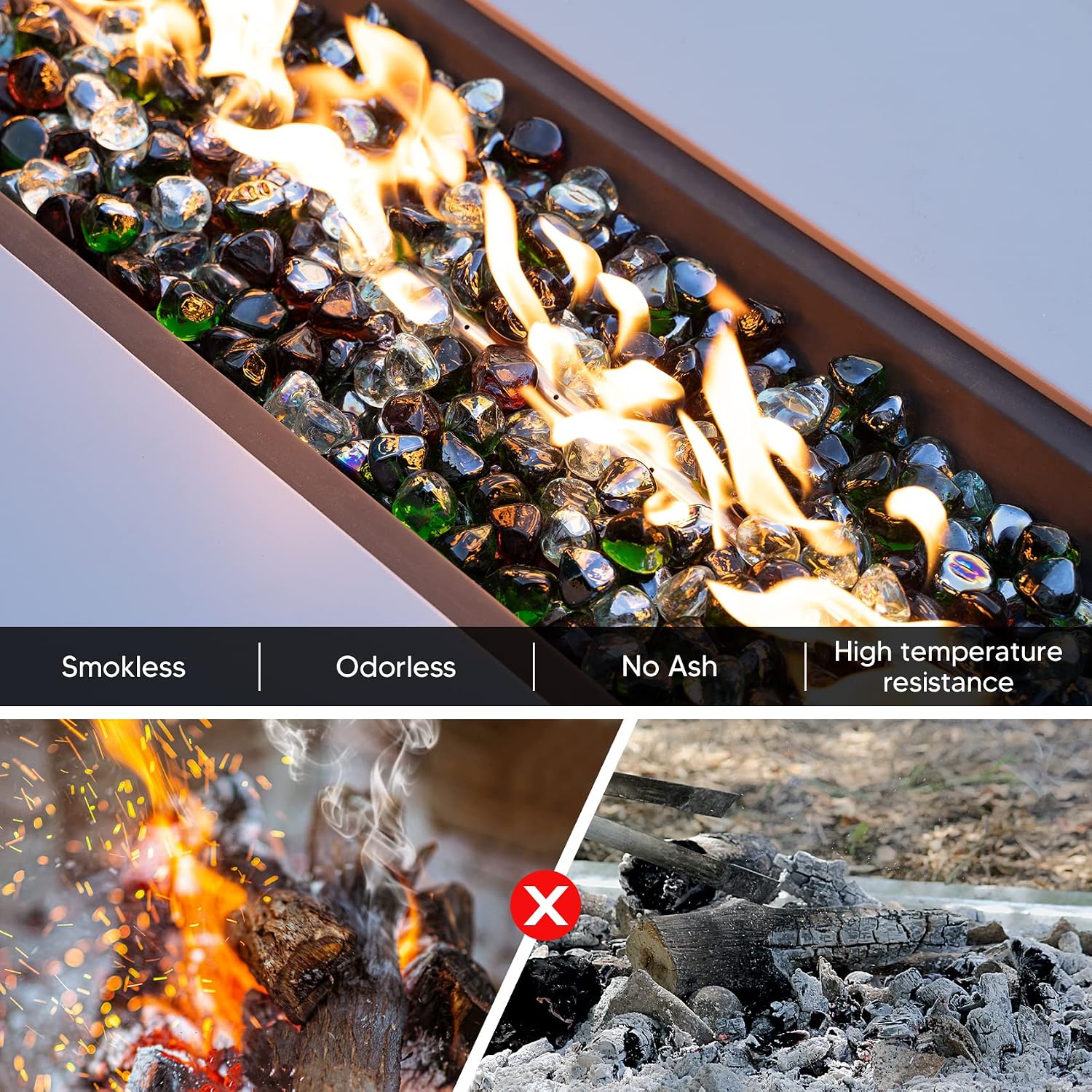 Mr. Fireglass 10 Pounds 1 Inch Diamond Fire Glass, High Luster Crystal Ice | Reflective Fire Pit Glass Rocks,10 lbs, For Propane & Natural Gas Fire Pits Table Fireplace & Lanscape
