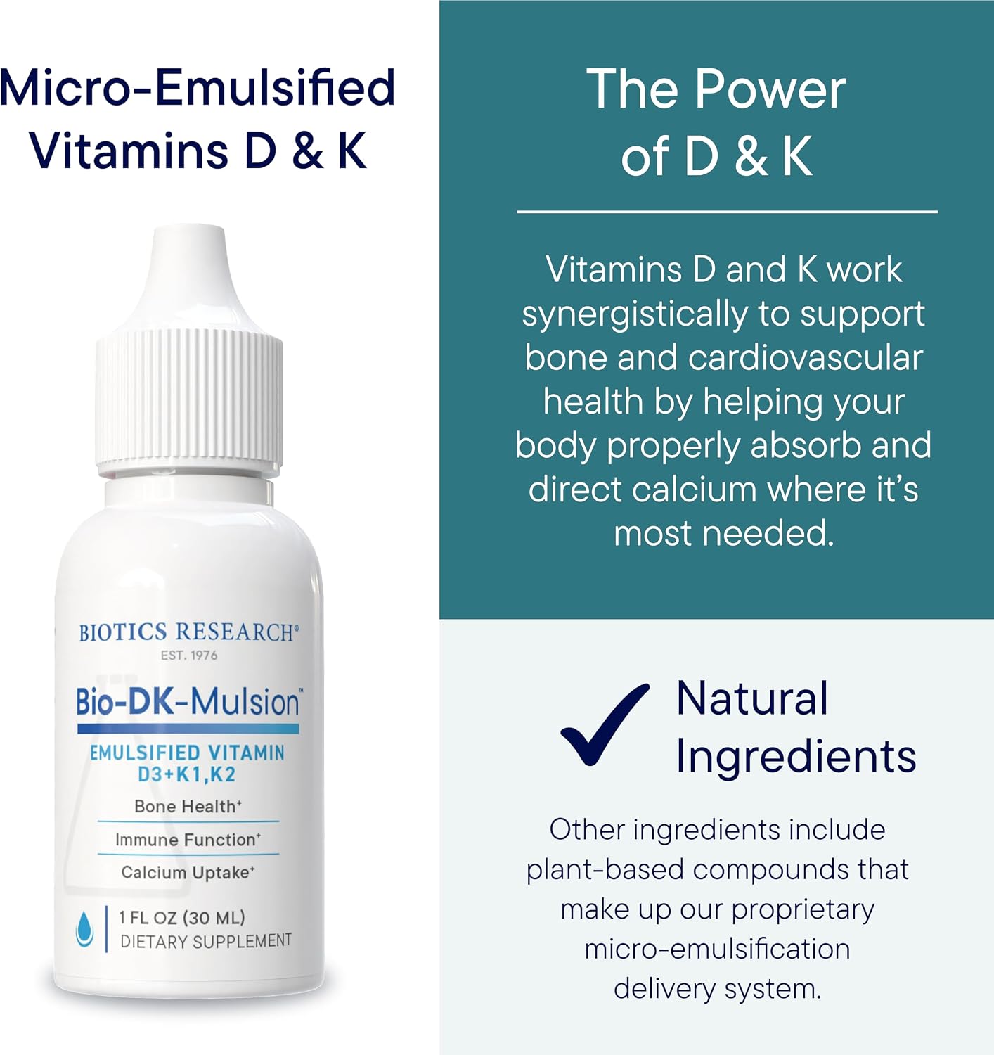 BIOTICS RESEARCH Bio-DK-Mulsion™ Liquid Vitamin D3 5000 IU, K1,K2 300mcg