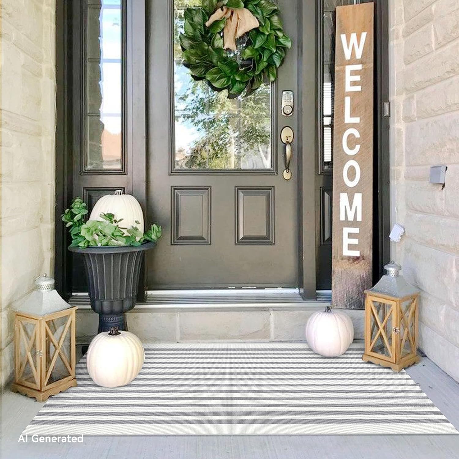 IOHOUZE 27.5x43 Buffalo Plaid Rug, Washable Front Door Mat, Black White