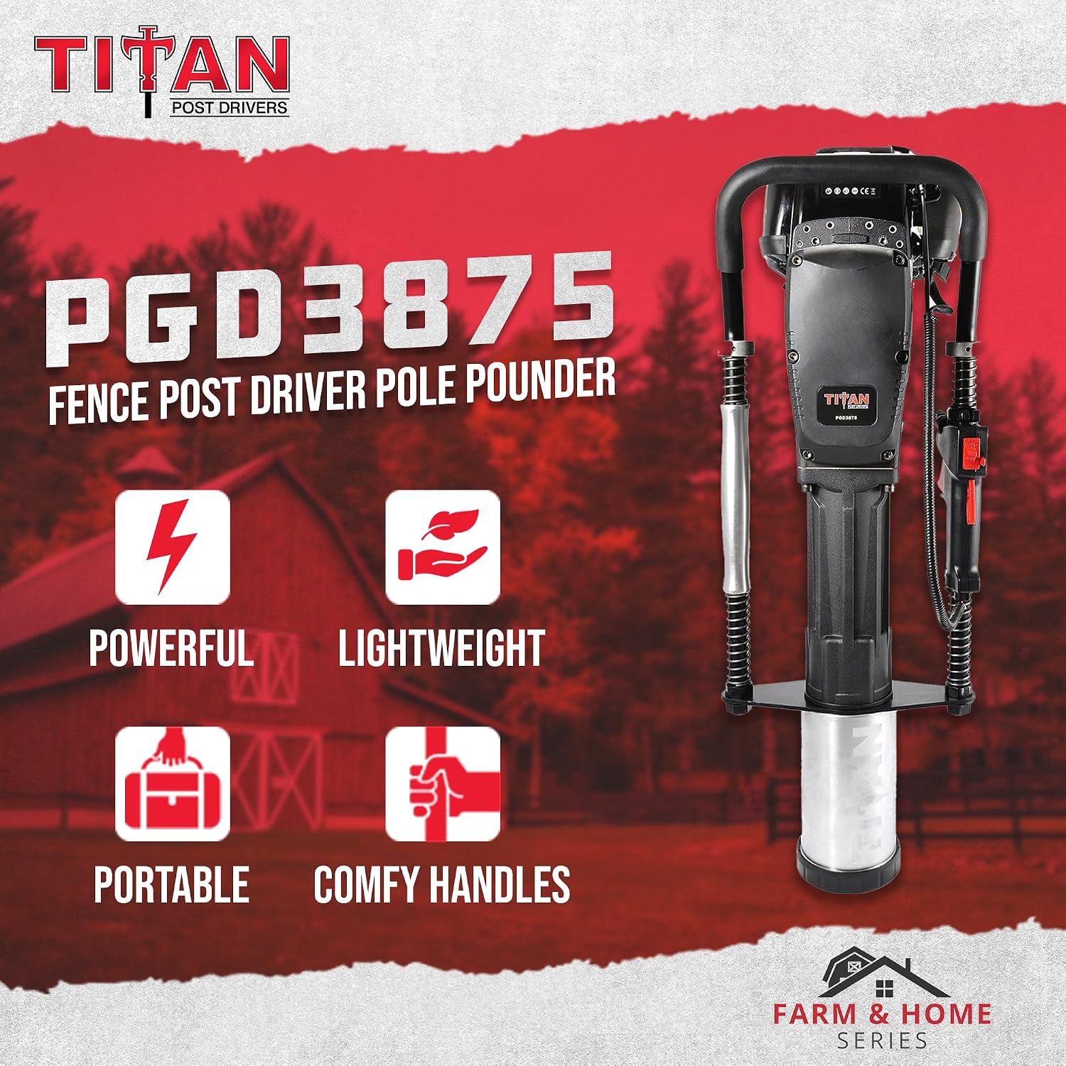 Titan PGD3875 Gas-Powered Post Driver, 1.3 HP, 3 7/8" Max Diameter