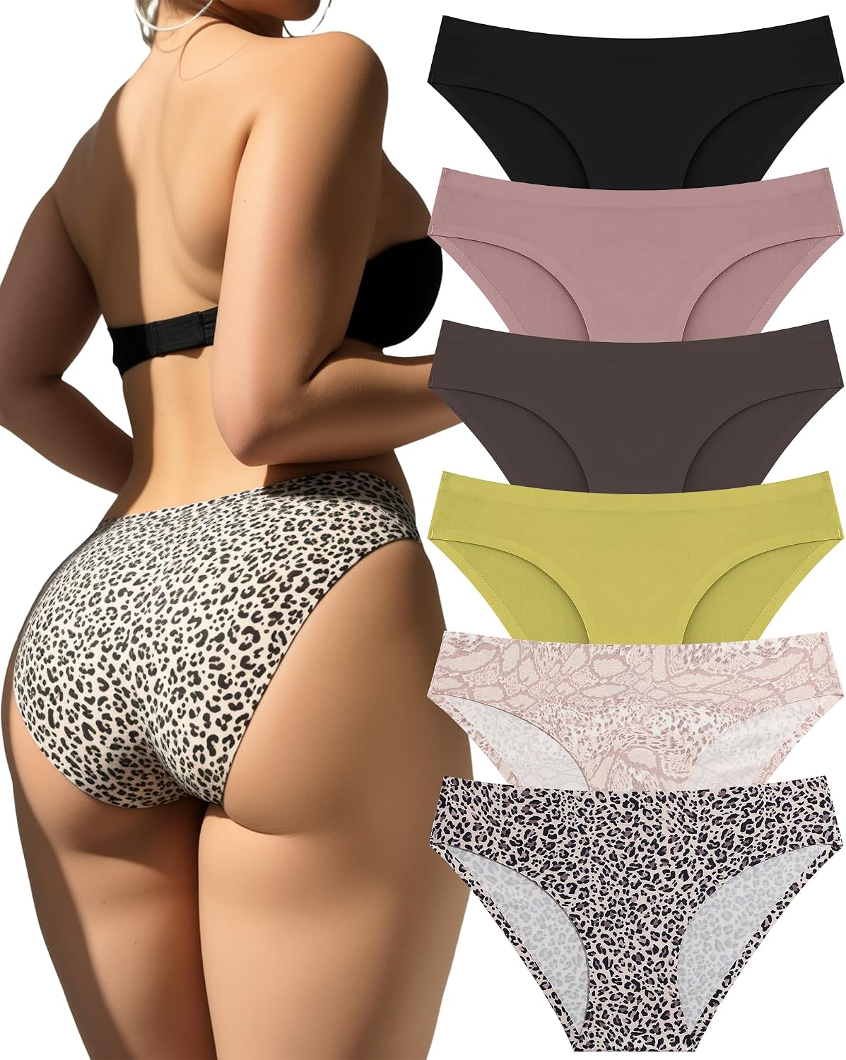FINETOO 6 Pack Women’s Seamless Hipster Underwear No Show Panties Invisibles Briefs Soft Stretch Bikini Underwears XS-XL