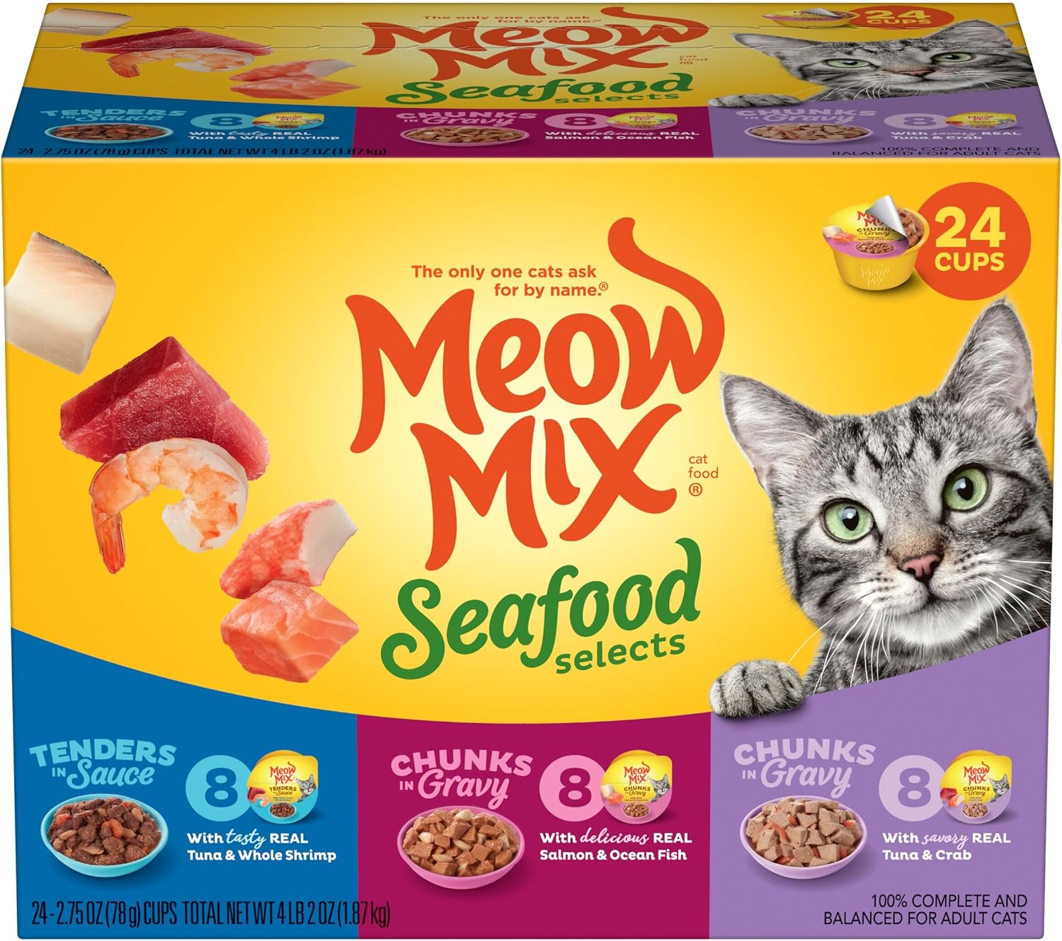 Meow Mix Seafood Favorites, Wet Food Variety Pack, 12 Cups