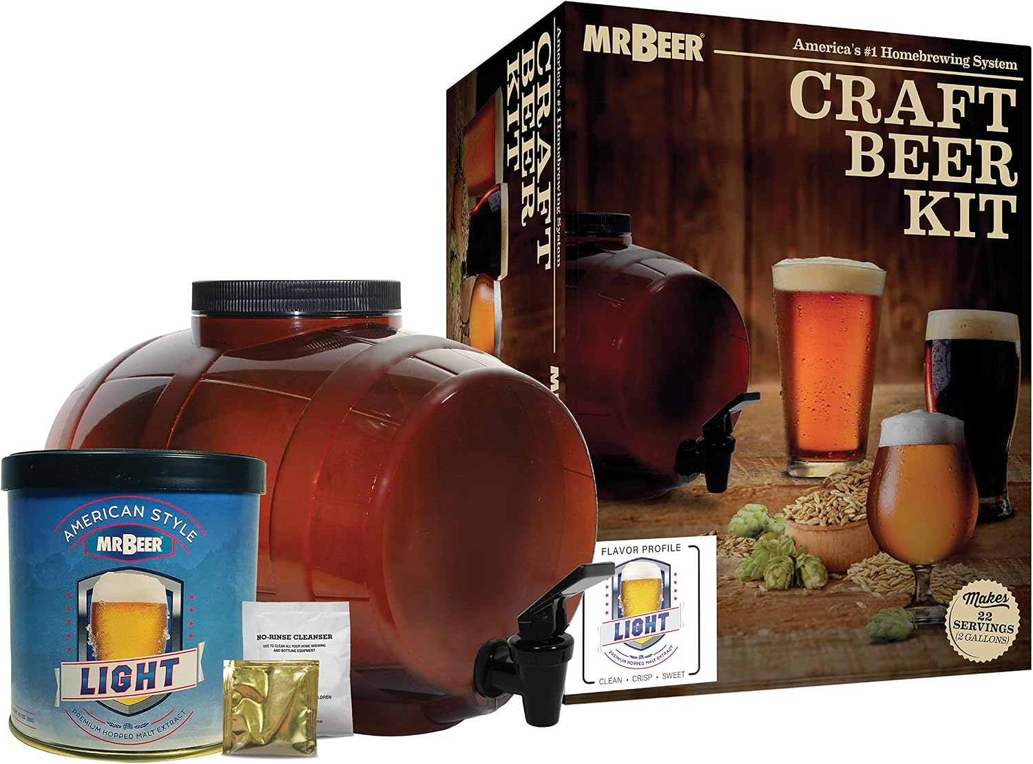 Mr. Beer - Craft Beer Making Kit (2 Gallon) Complete DIY Home Brew Set | Beer Making Kit for Beginners Everything Included | Reusable 25 oz Bottles | 2 Gallon Keg | Golden Ale