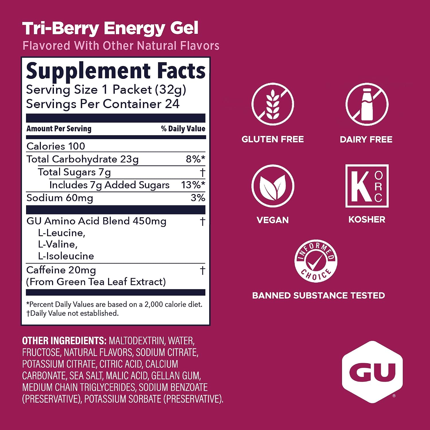 GU Energy Original Sports Nutrition Energy Gel, Vegan and Dairy-Free On-the-Go Energy for Any Workout, Vanilla Bean, 8-Count