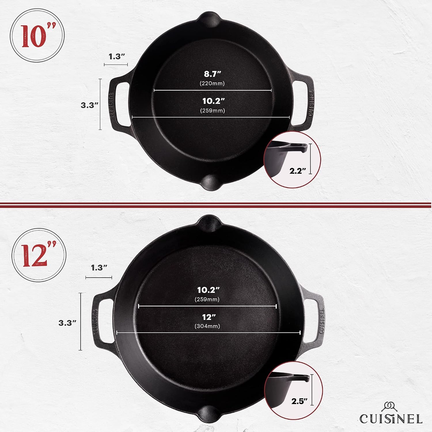 Cuisinel Cast Iron Skillet with Lid - 10"-Inch Pre-Seasoned Frying Pan + Glass Cover + Heat-Resistant Handle Holder - Indoor/Outdoor Use - Grill, Stove, Camp Firepit, Induction - Oven Safe Cookware