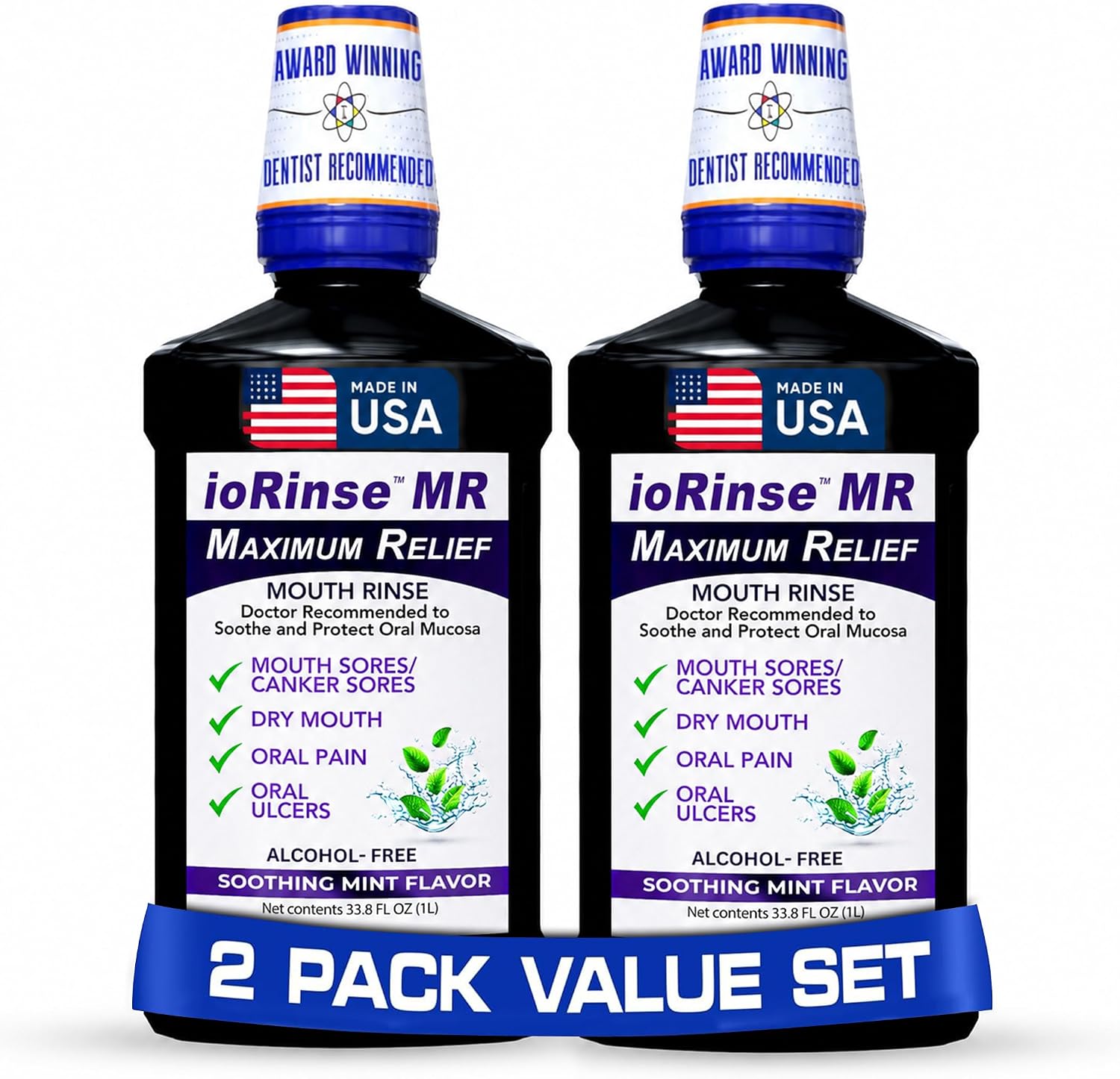 ioRinse RTU Halitosis Mouthwash, Molecular Iodine Oral Rinse, Soft Mint, 1L
