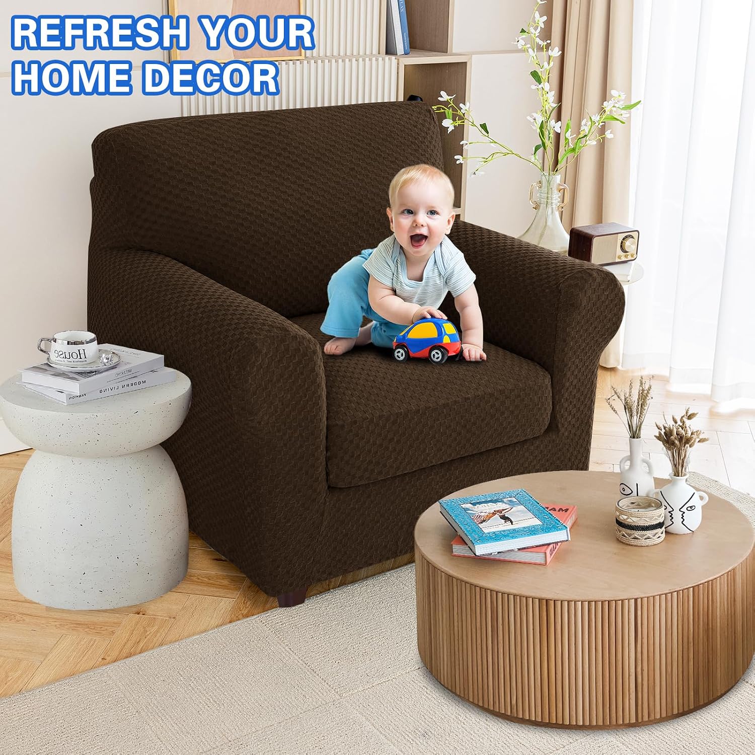 MAXIJIN Latest Recliner Slipcovers for Living Room 4 Pieces Stretch Jacquard Recliner Chair Cover Soft Fitted Recliner Protector with Elastic Bottom
