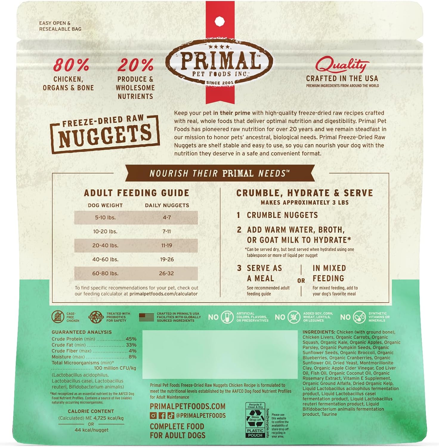 Primal Freeze Dried Raw Dog Food Nuggets, Beef, 14 oz | Complete & Balanced Nutrition, Meal, Topper or Treat, Grain-Free, High Protein, No Synthetic Vitamins & Minerals